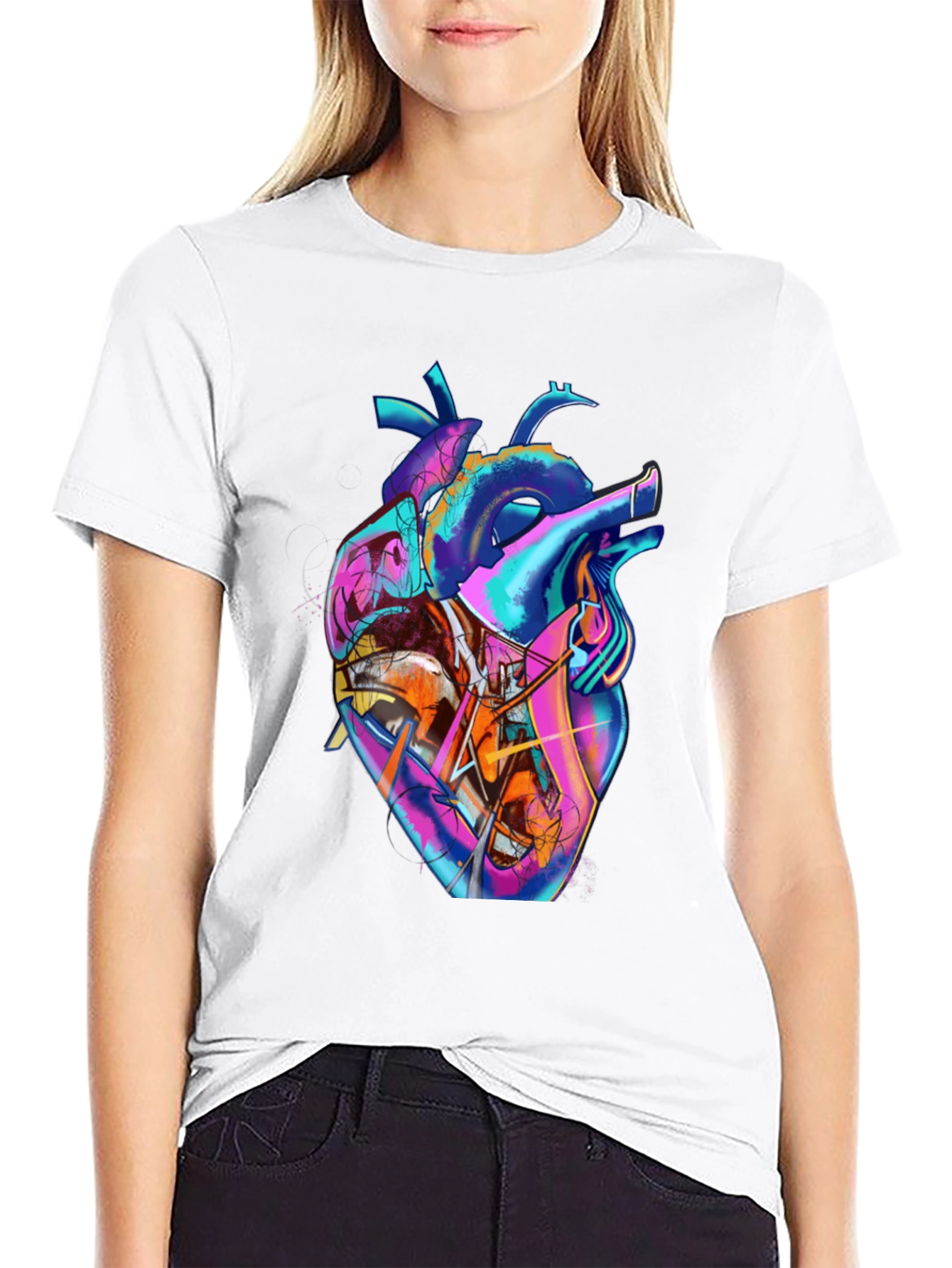 Black Abstract Heart Graphic Tee - Stylish Men's Black T-Shirt view 9