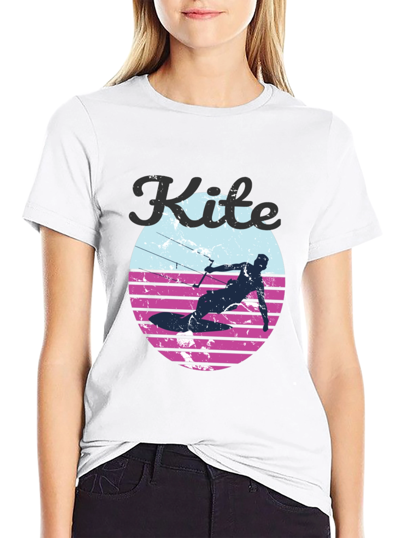 Black Kite Surfing Retro Graphic Tee view 9