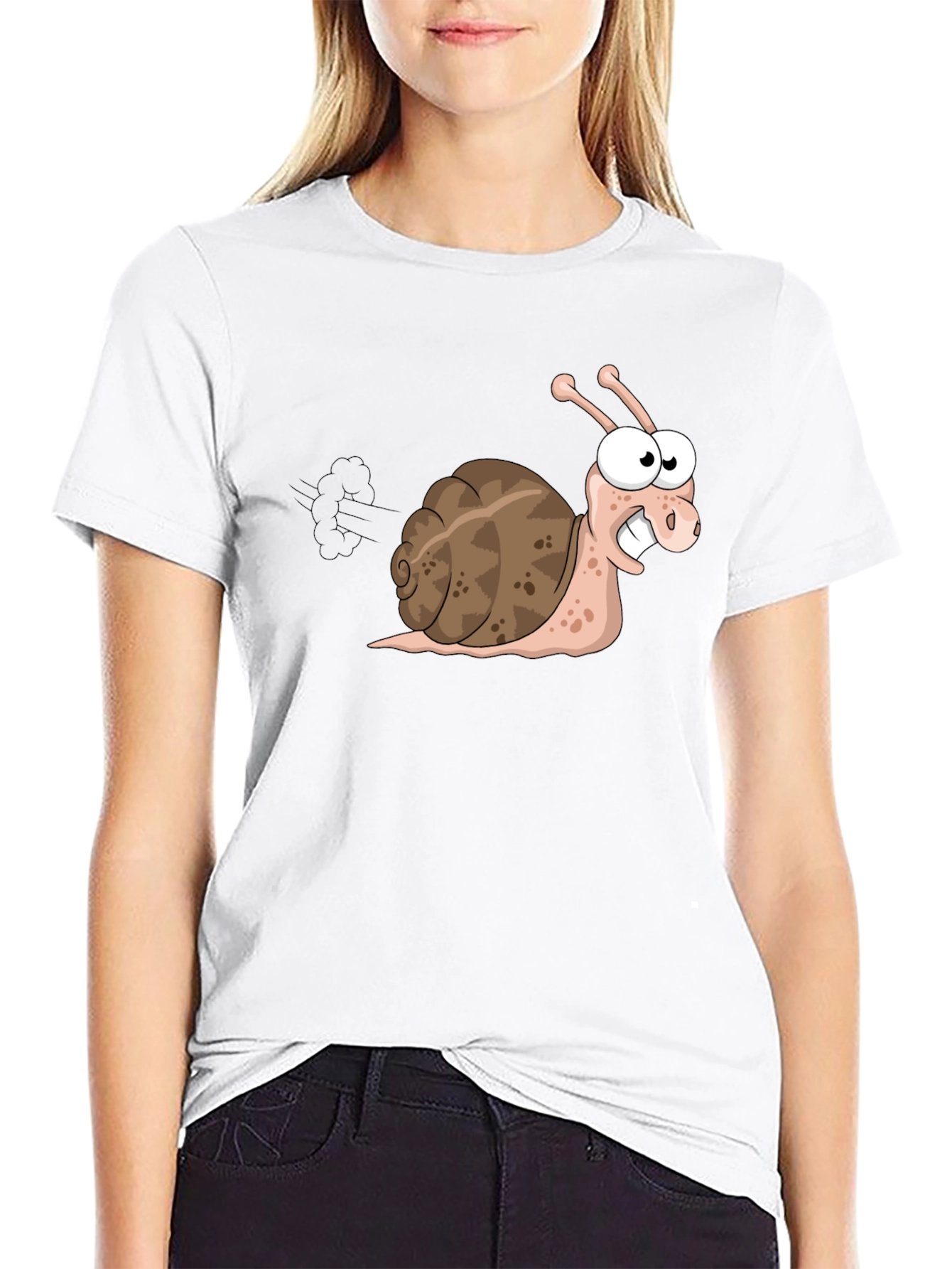 Black Funny Snail Cartoon Black T-Shirt view 9