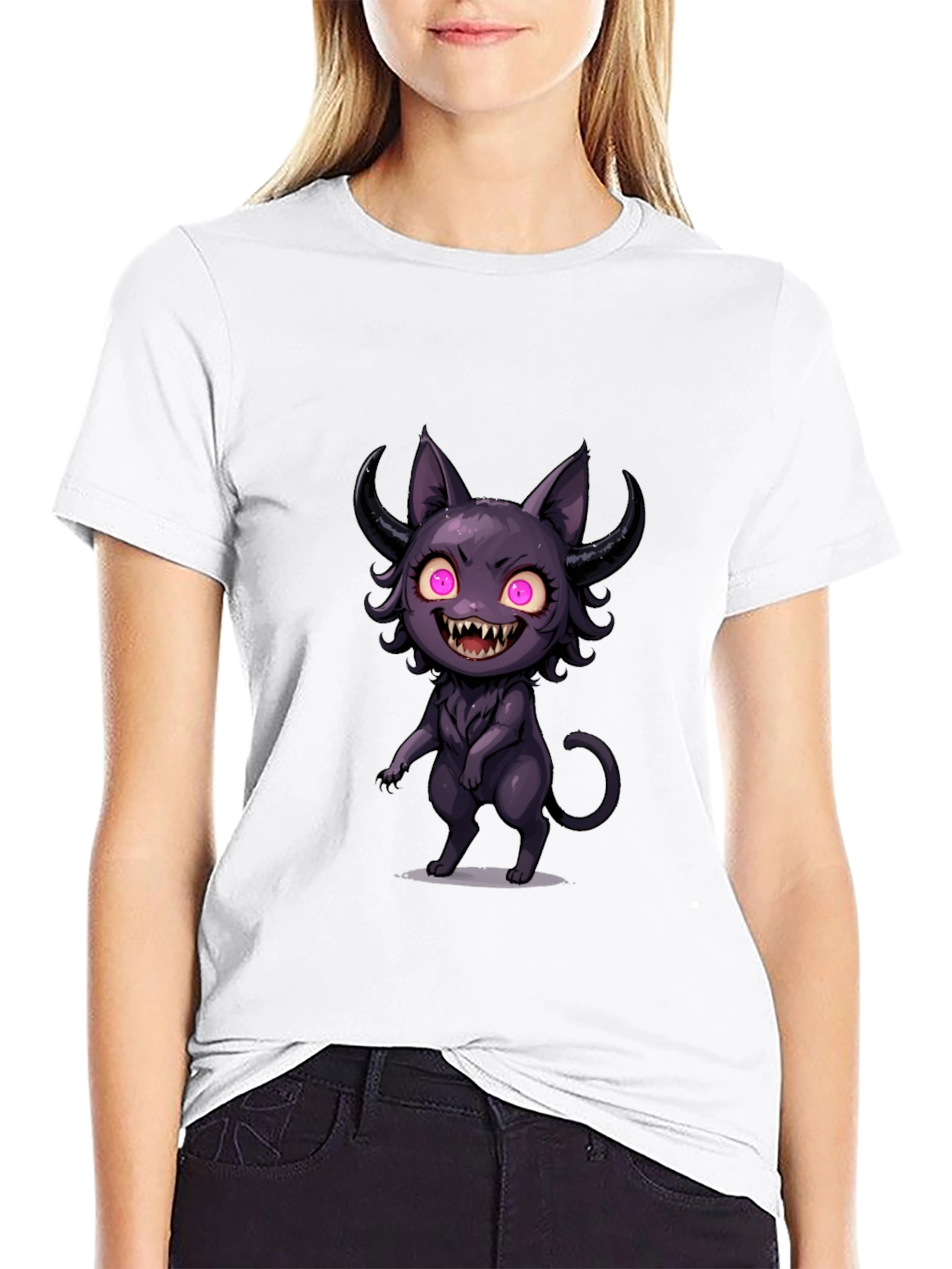 Black Creepy Cute Cat T-Shirt - Black view 9