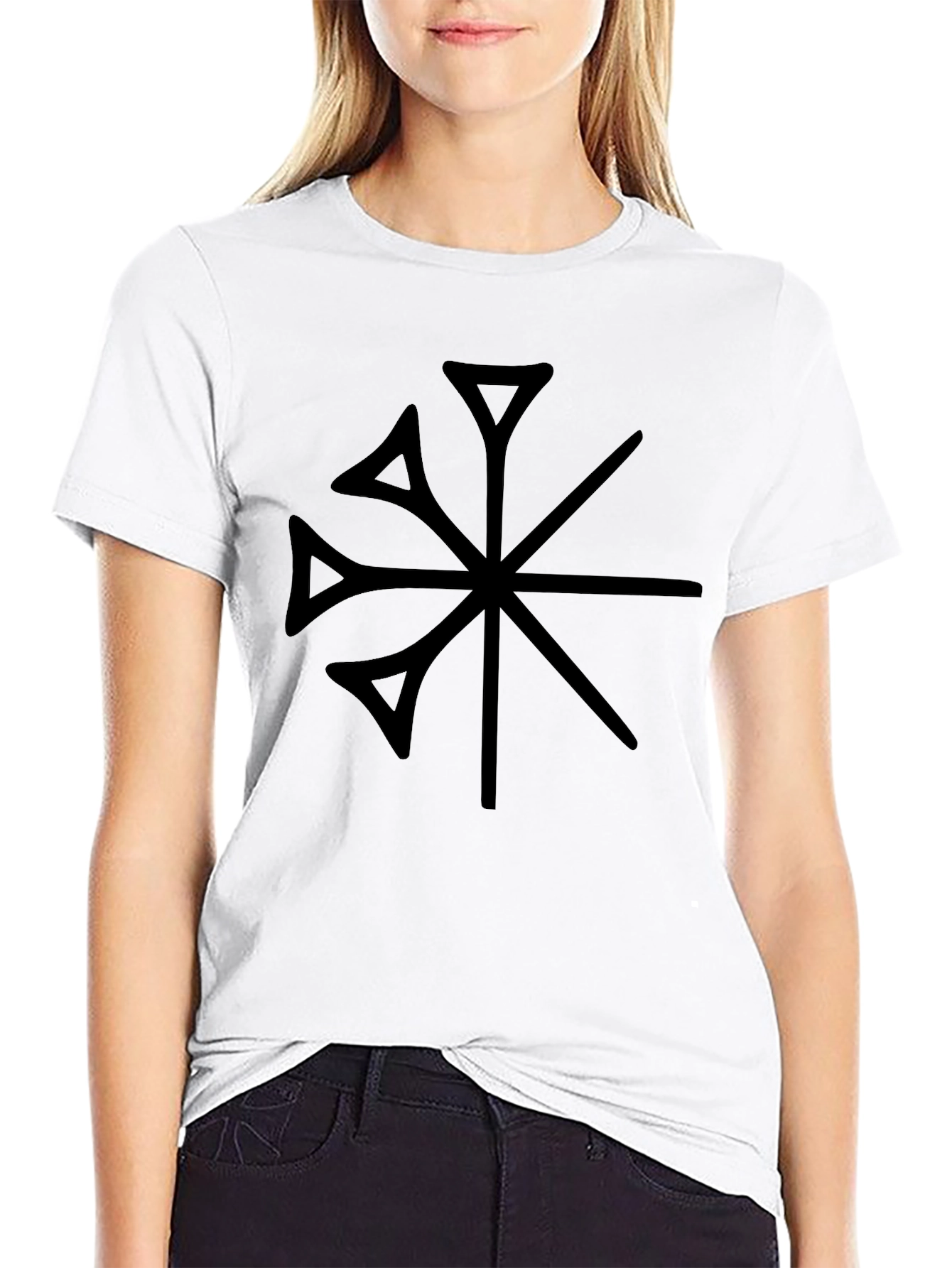 Black Modern Geometric Symbol Black T-Shirt view 9