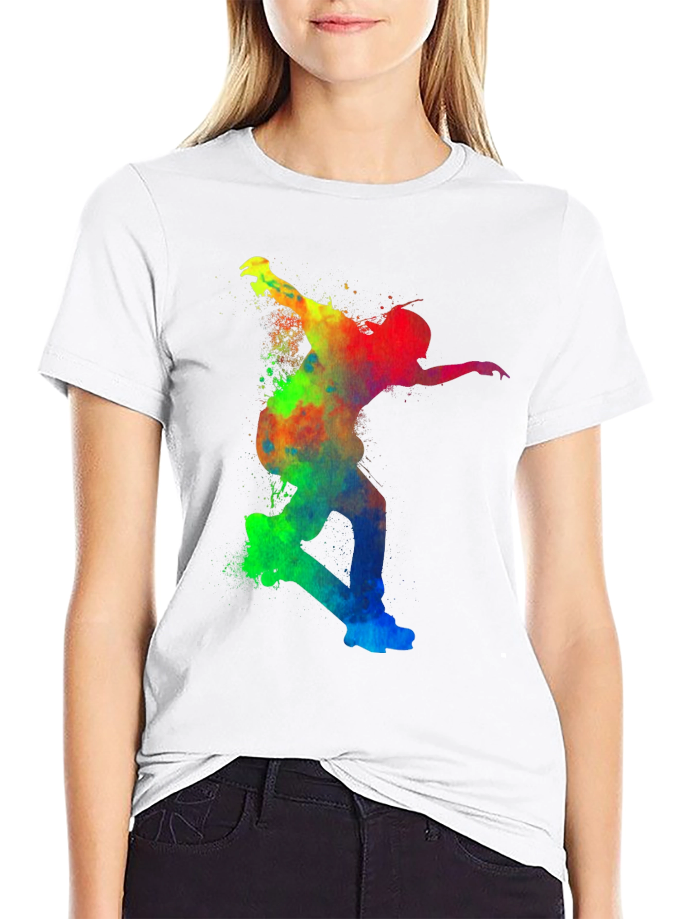 Black Colorful Skateboarder Graphic Tee - Unisex view 9