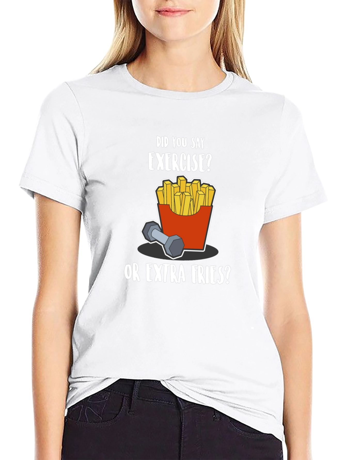 Black Funny Exercise Fries Graphic T-Shirt view 9