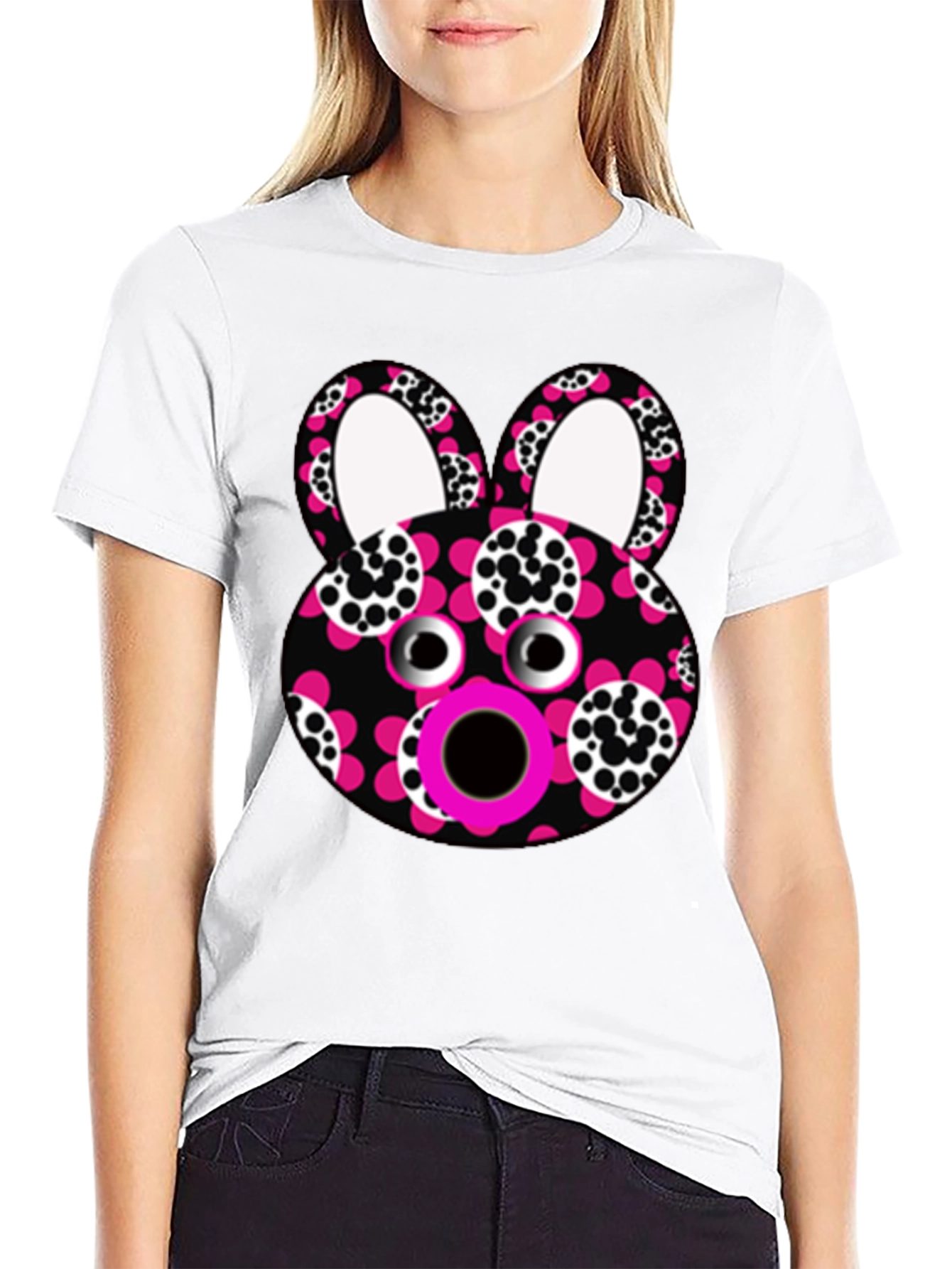 Black Funky Floral Bunny T-Shirt - Unique Graphic Tee view 9