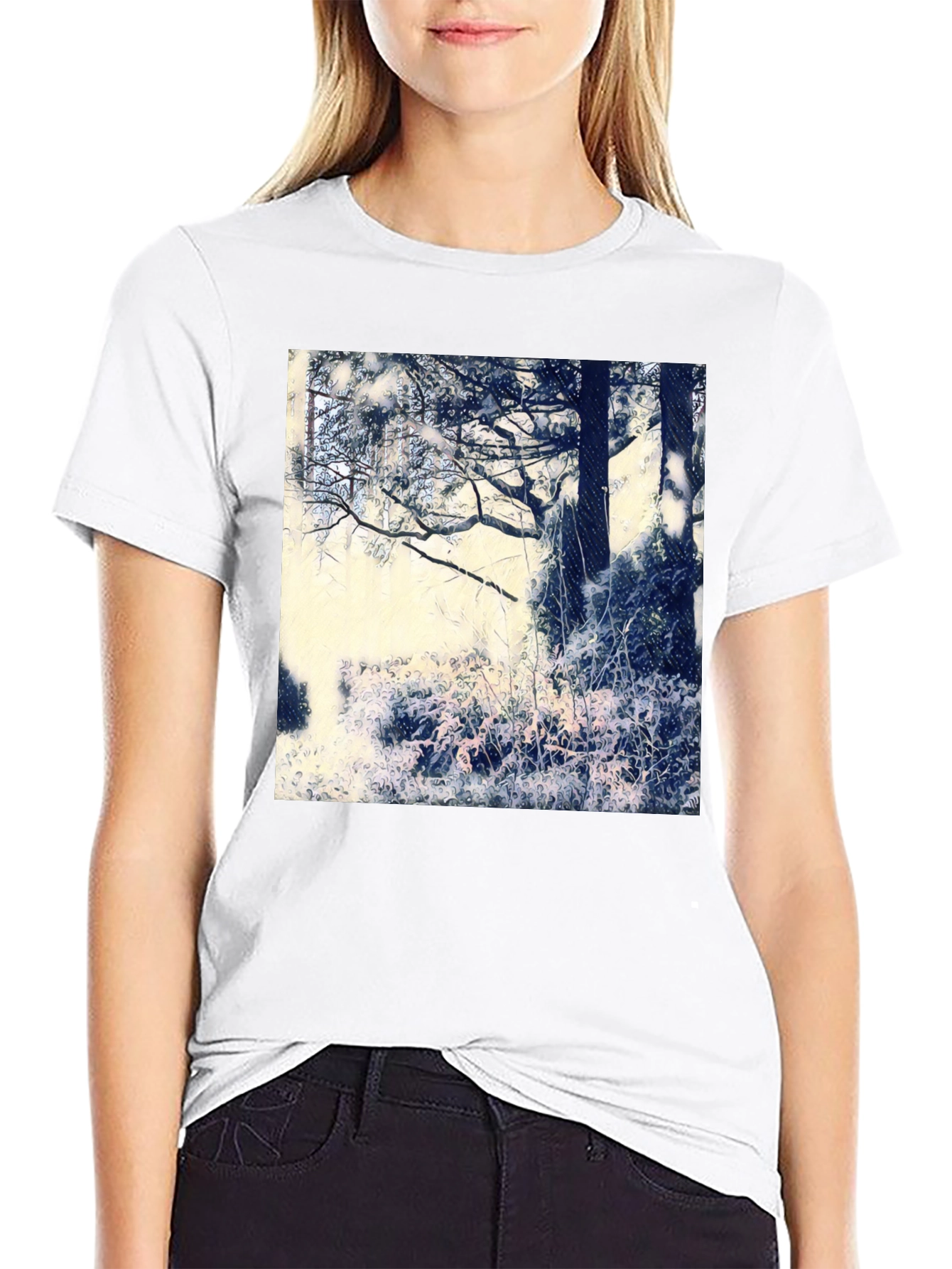 Black Artistic Nature Scene Black T-Shirt view 9