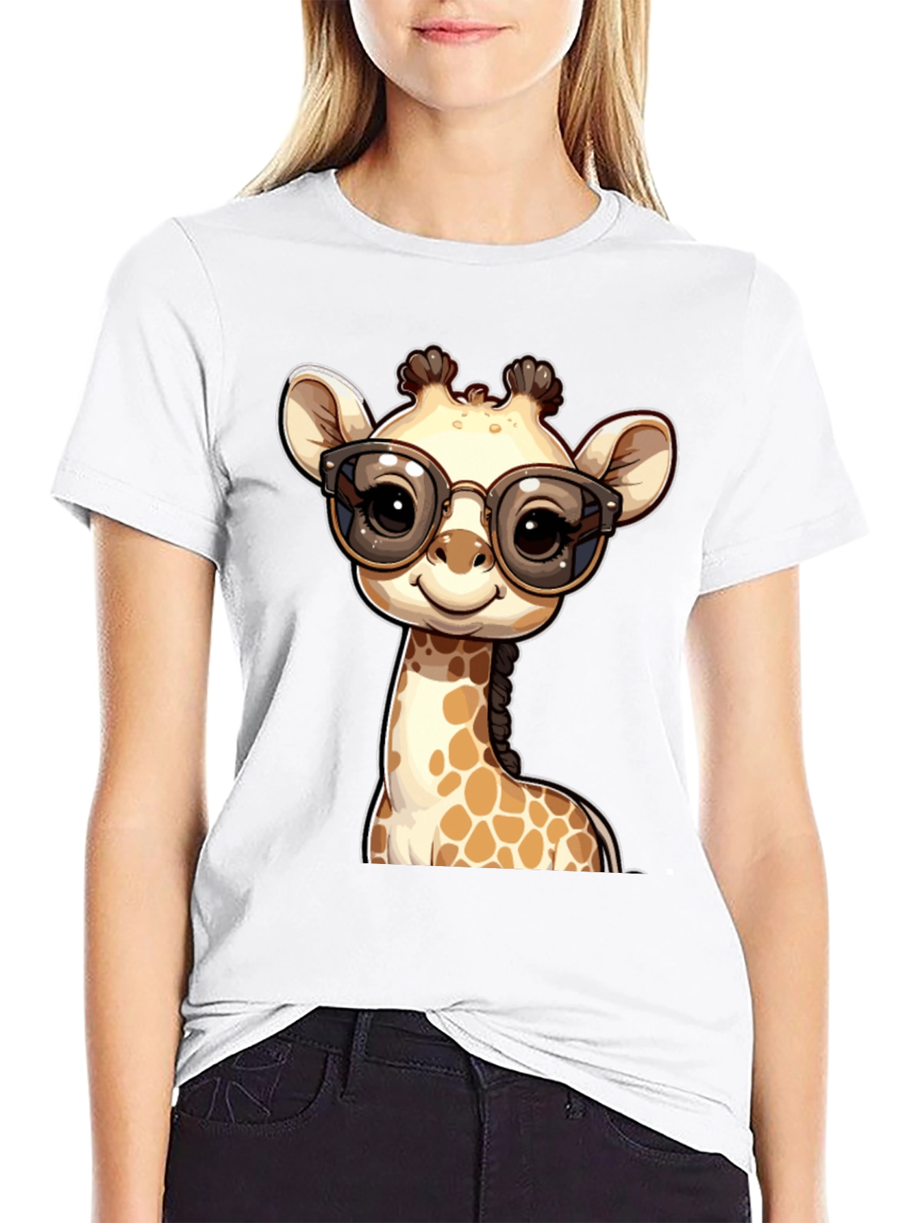 Black Giraffe with Glasses Graphic Tee view 9