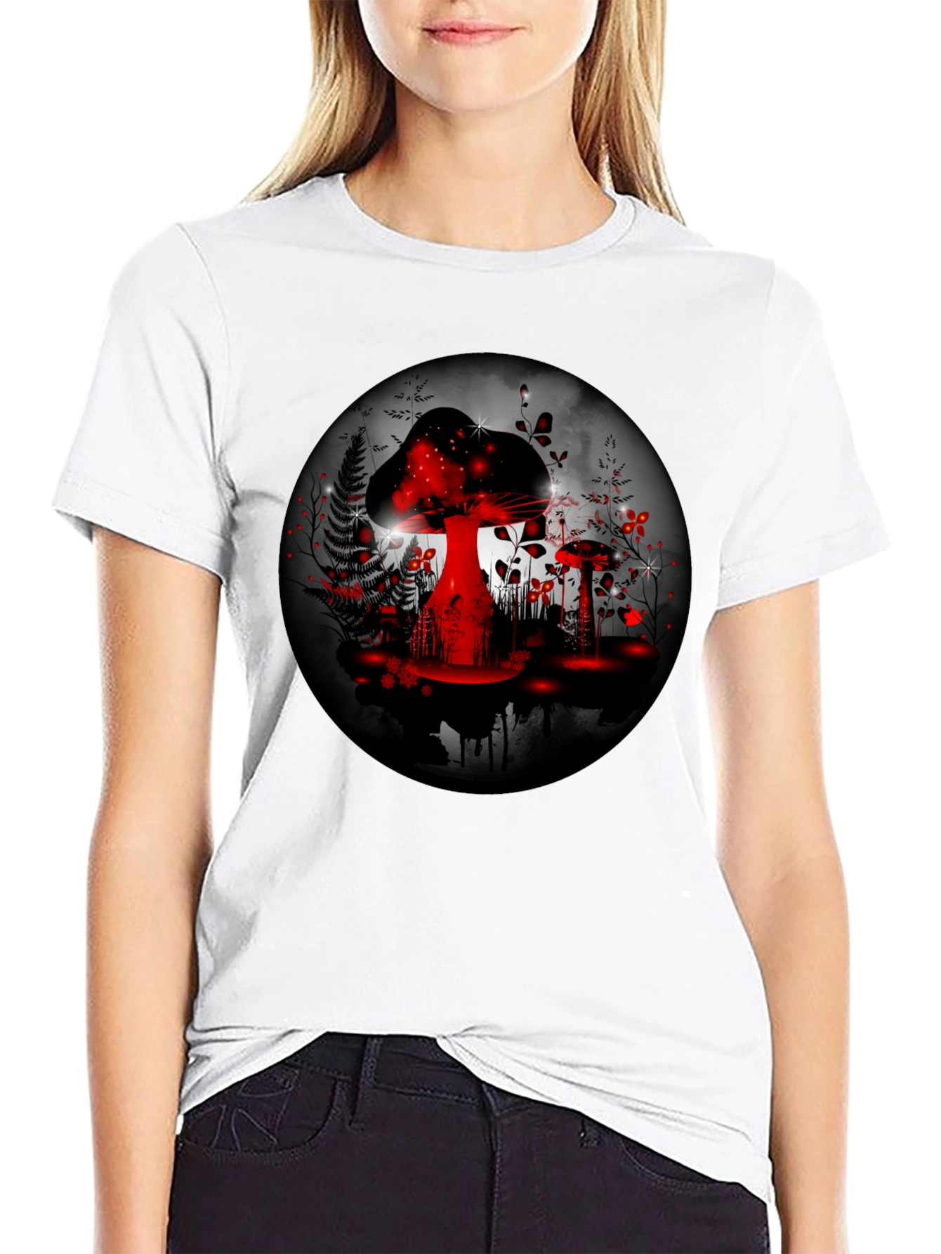 Black Mushroom Forest Graphic Tee - Black Cotton Blend view 9