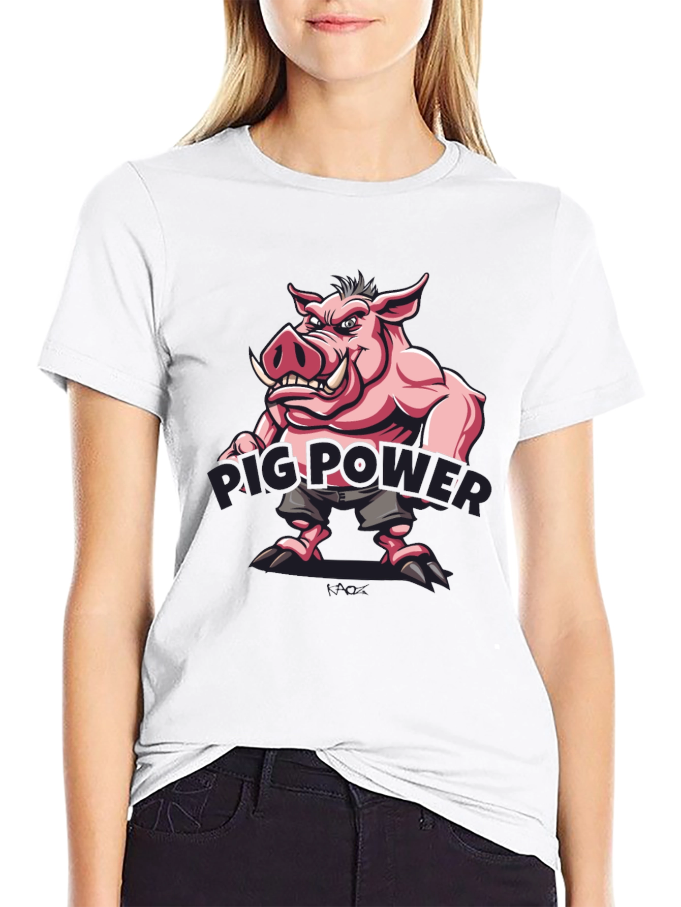 Black Pig Power Cartoon Graphic T-Shirt view 9