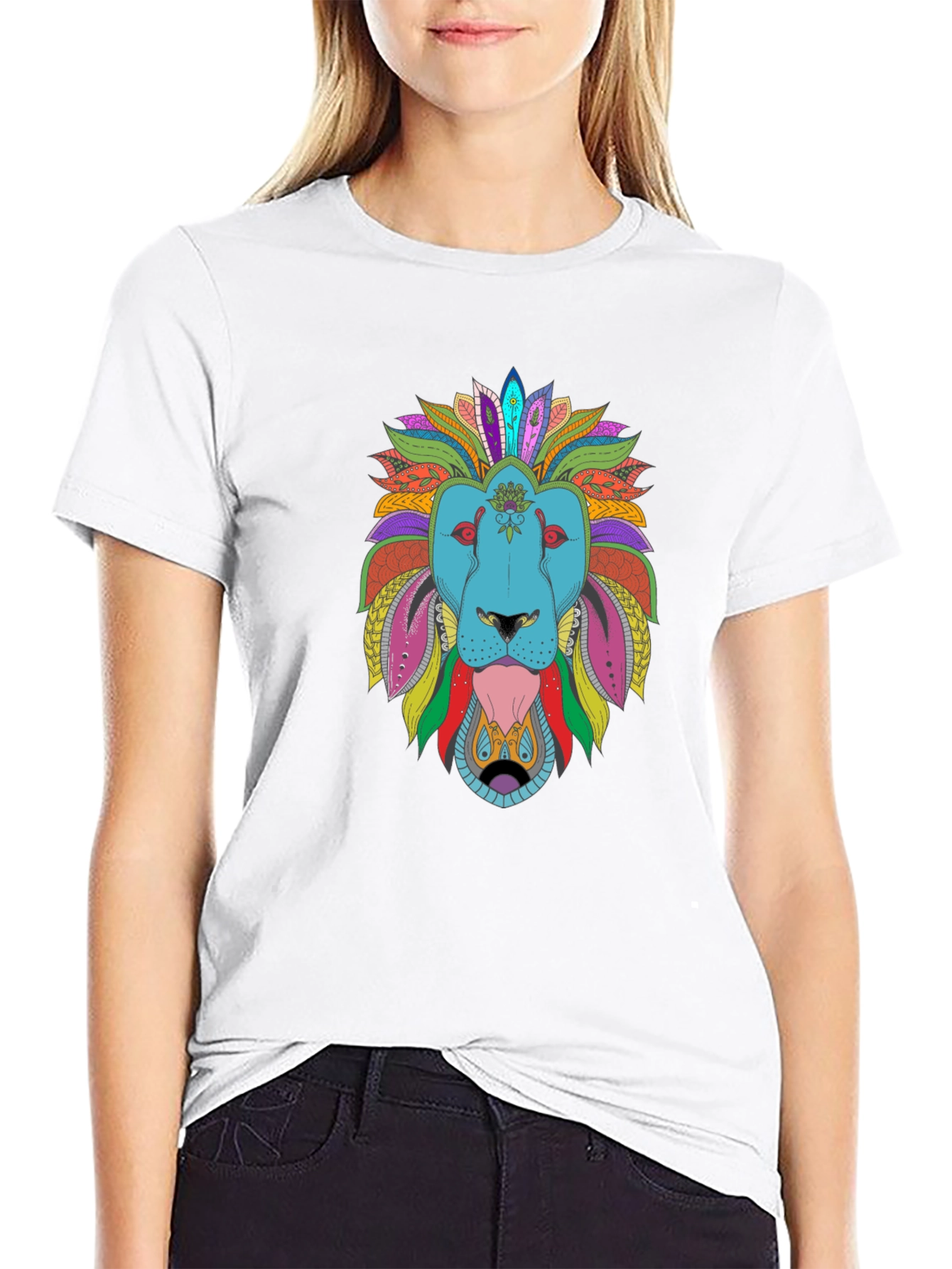 Black Colorful Lion Graphic Tee - Men's Black T-Shirt view 9