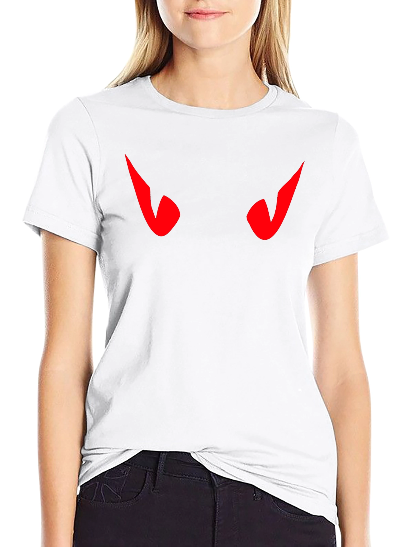 Black Men's Black T-Shirt with Red Devil Eyes Design view 9