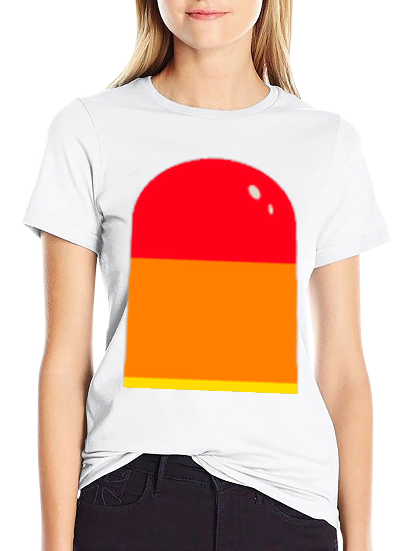 Black Retro Color Block Tee - Red, Orange, Yellow Graphic T-Shirt view 9
