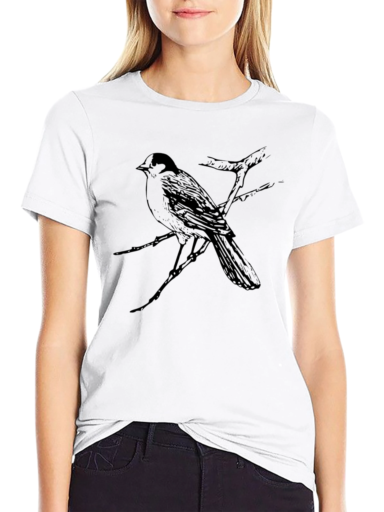 Black Bird on Branch Graphic Tee - Black Casual T-Shirt view 9