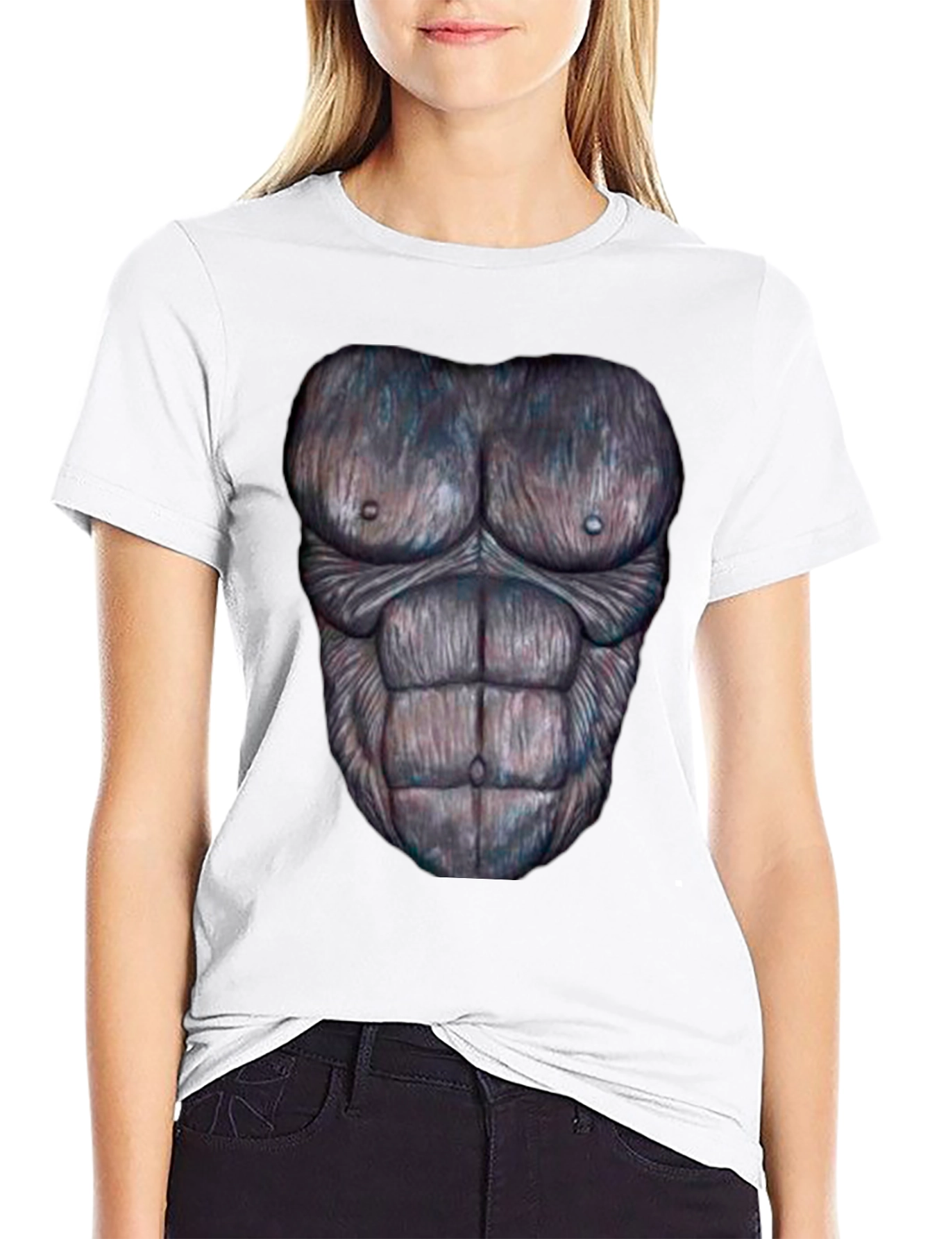 Black Funny Gorilla Chest Print Black T-Shirt view 9