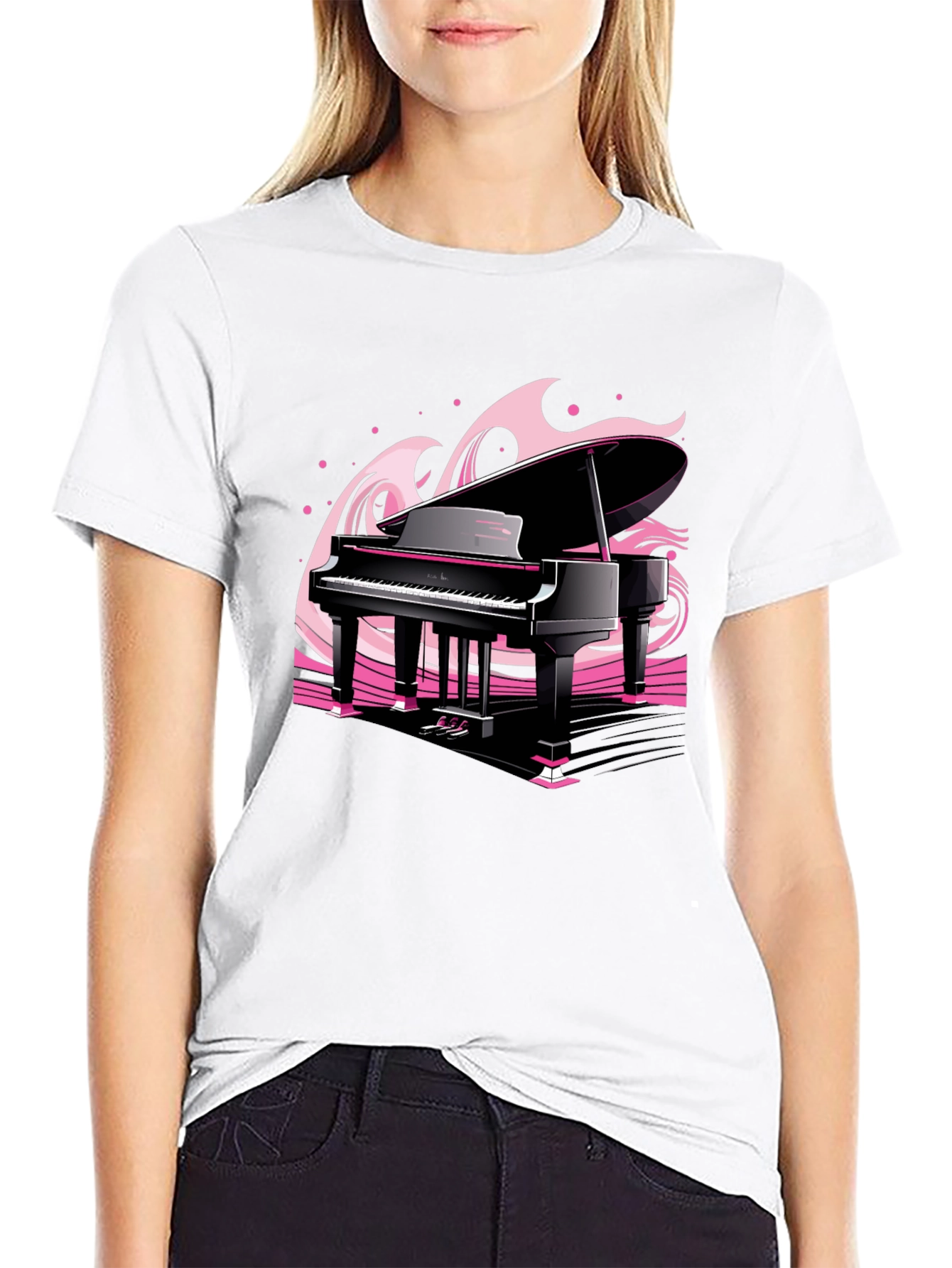 Black Piano Waves Graphic Tee - Musical Black T-Shirt view 9