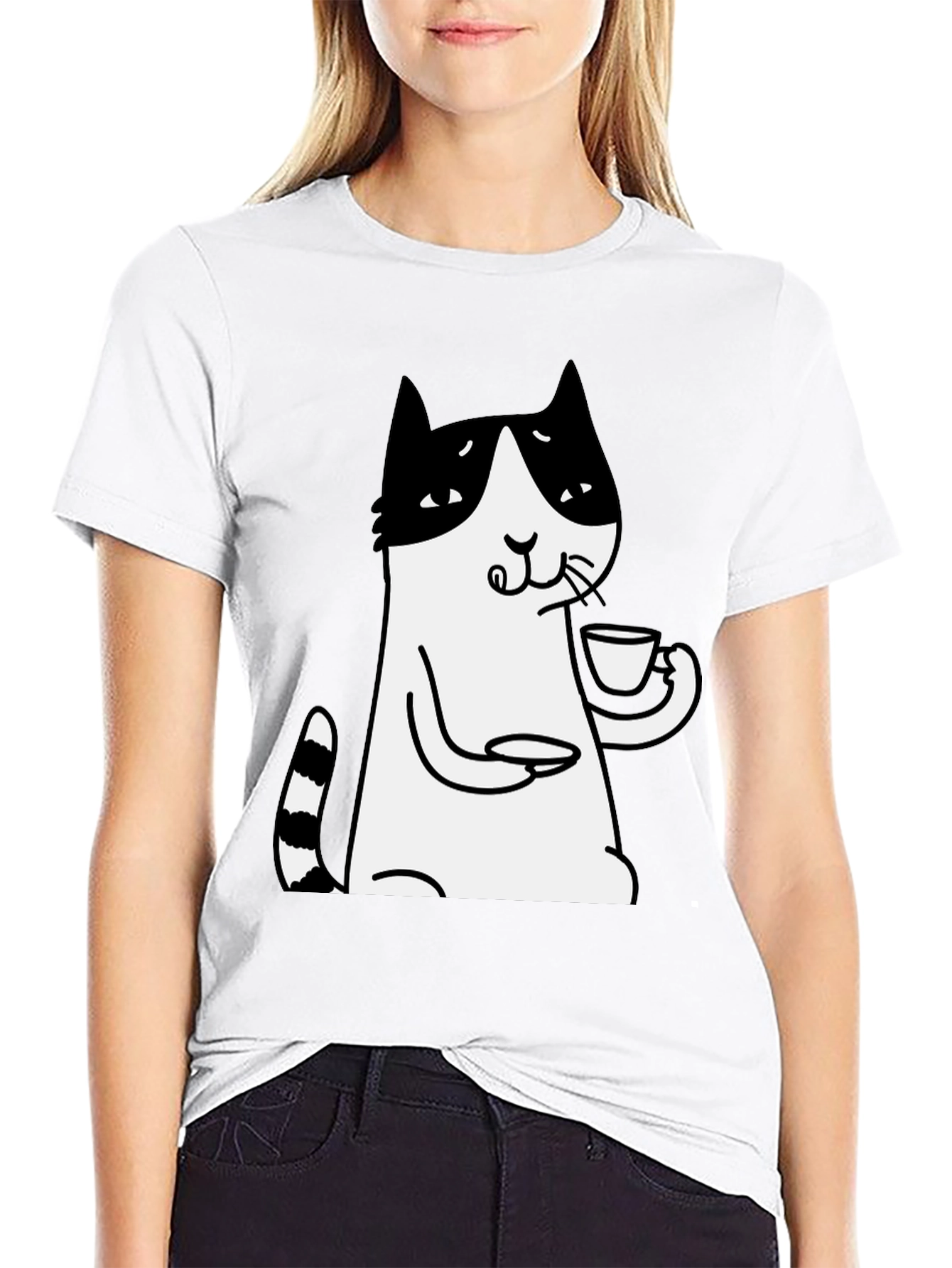 Black Cat Lover T-Shirt - Drinking Tea Funny Tee view 9