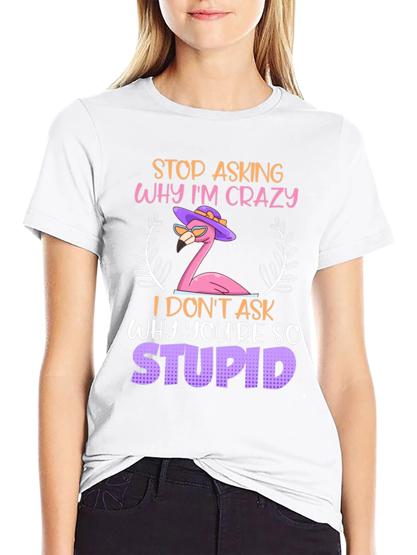 Black Crazy Flamingo Graphic Tee - Funny Novelty T-Shirt view 9