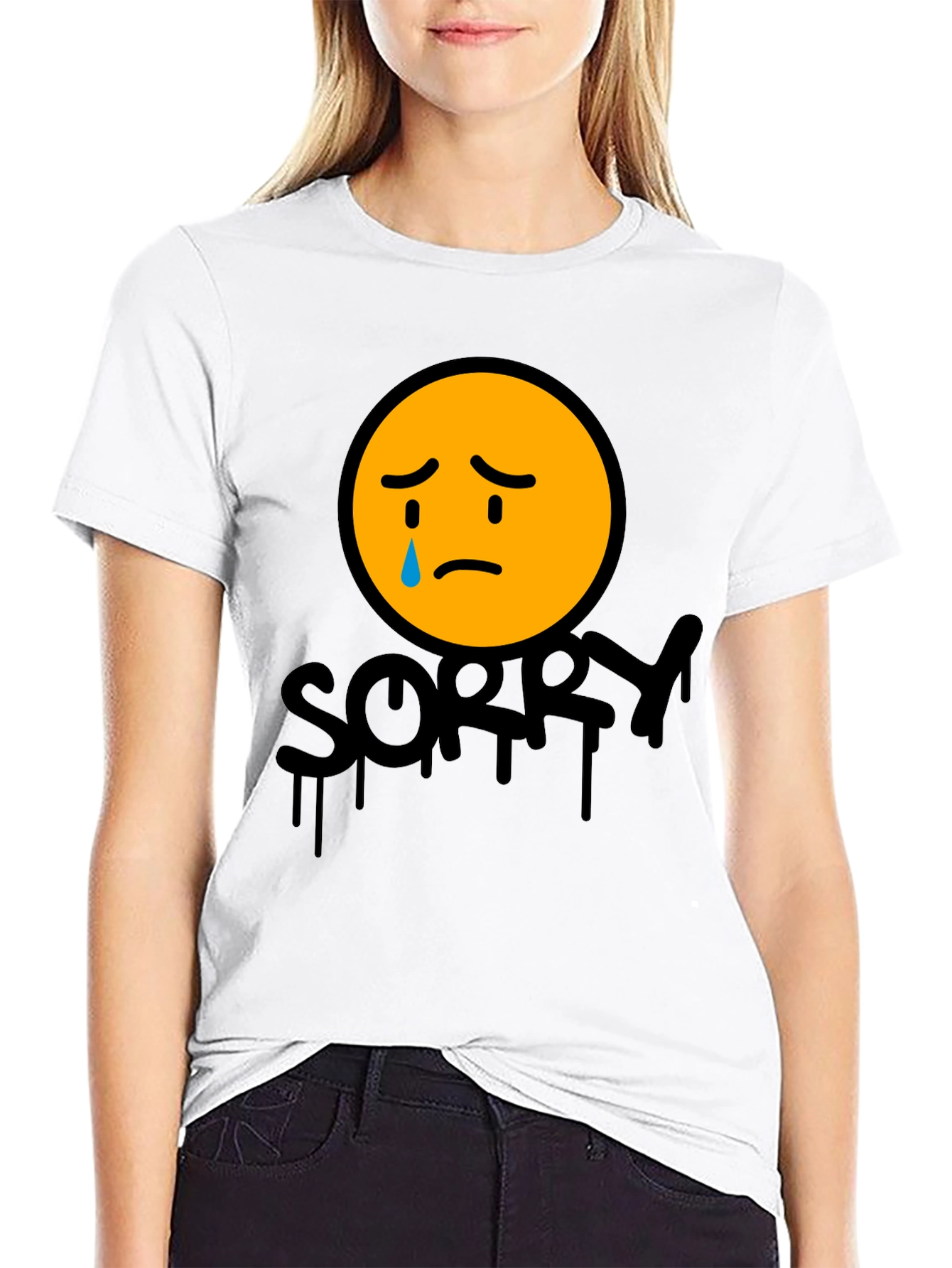 Black Sorry Face Graphic Tee - Black Cotton Blend view 9