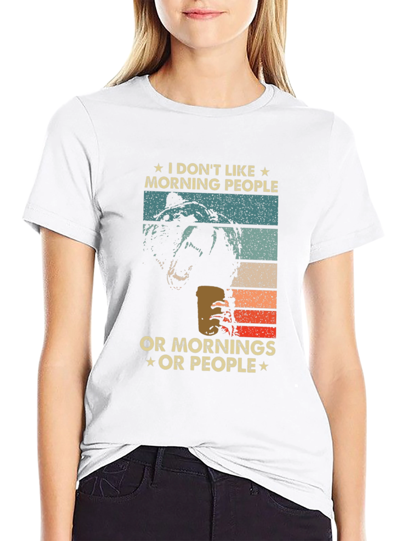 Black Funny "I Don't Like Morning People" Bear T-Shirt view 9