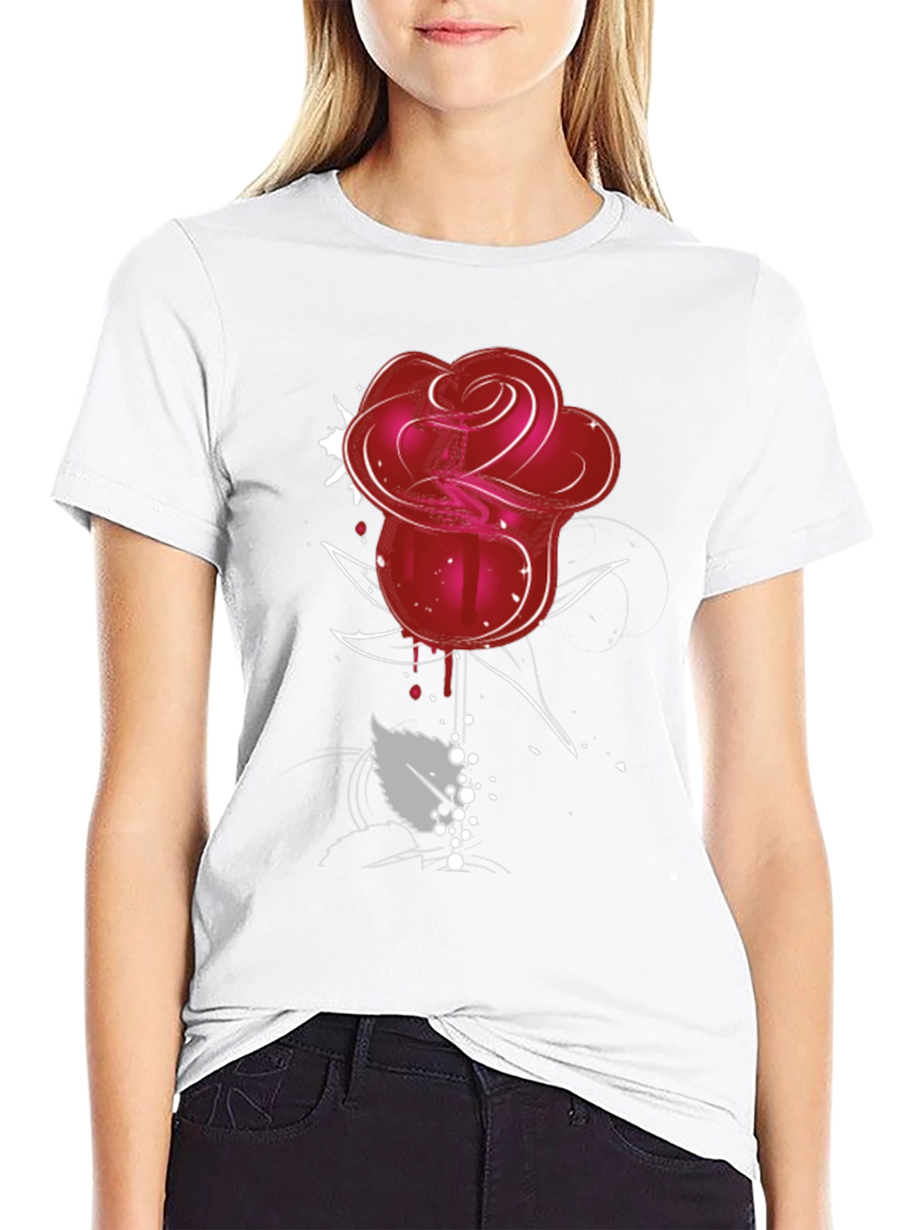 Black Red Rose Graphic Tee - Men's Black T-Shirt view 9