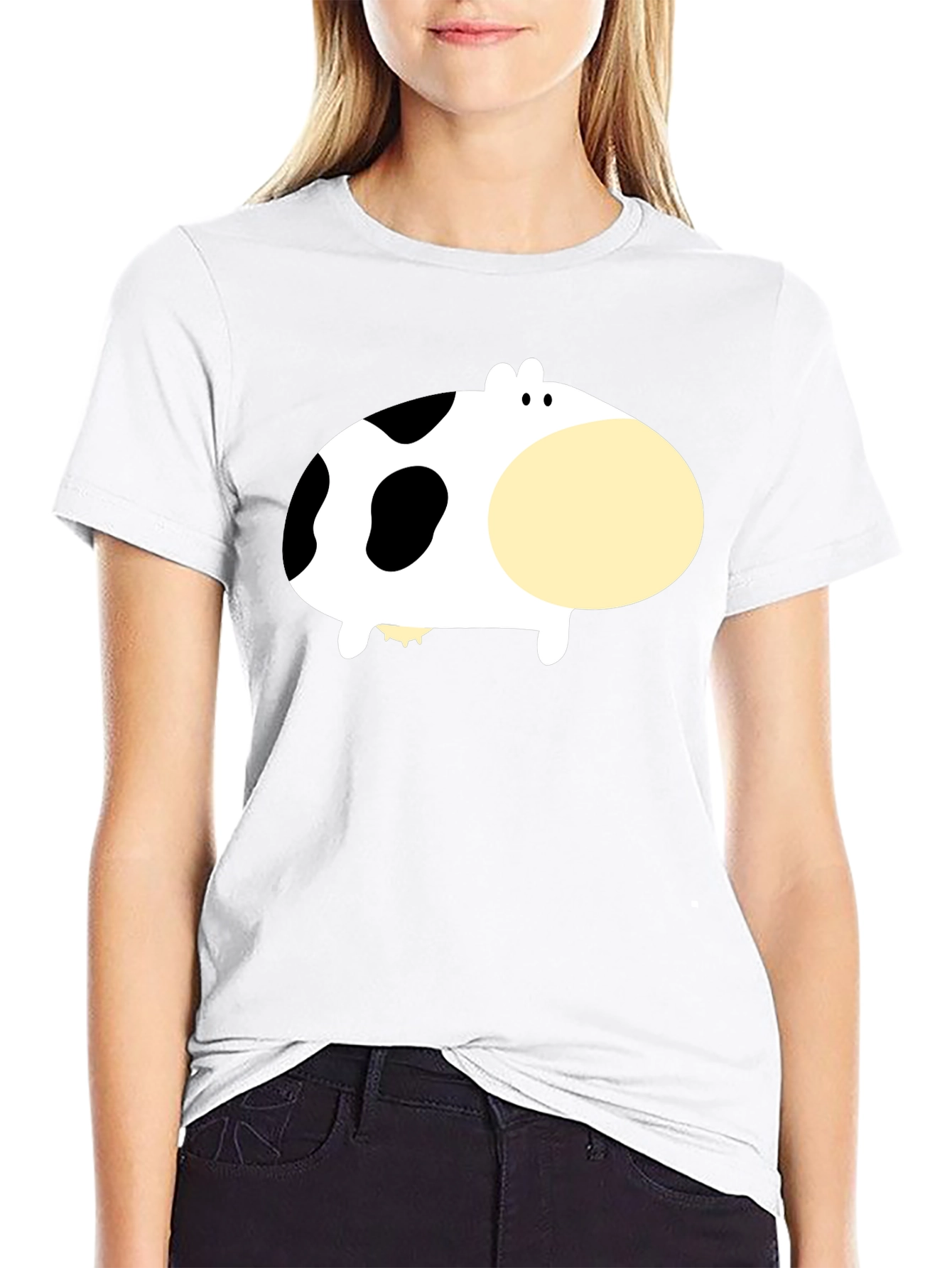 Black Cute Cartoon Cow Graphic Tee - Black view 9