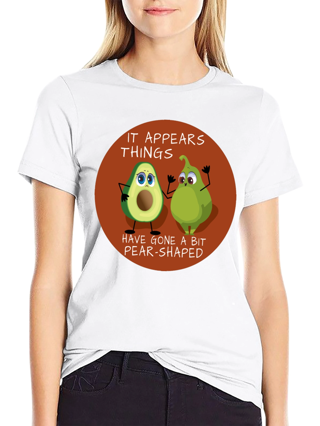 Black Funny Avocado & Pear Graphic T-Shirt view 9