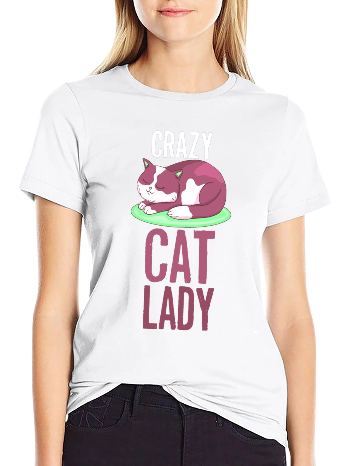 Black Crazy Cat Lady T-Shirt - Fun Graphic Tee view 9