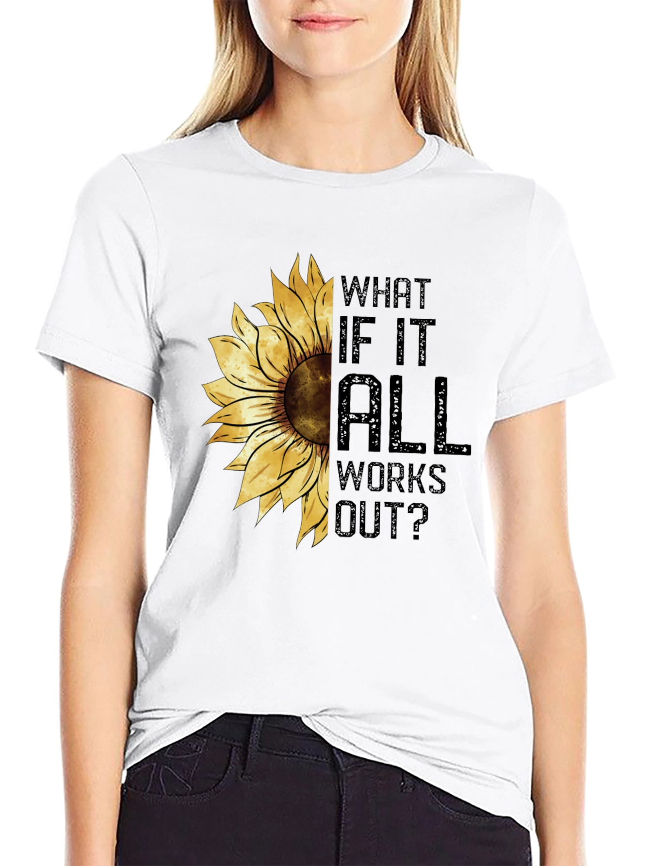Black Sunflower Graphic Tee - What If It All Works Out? - Black view 9