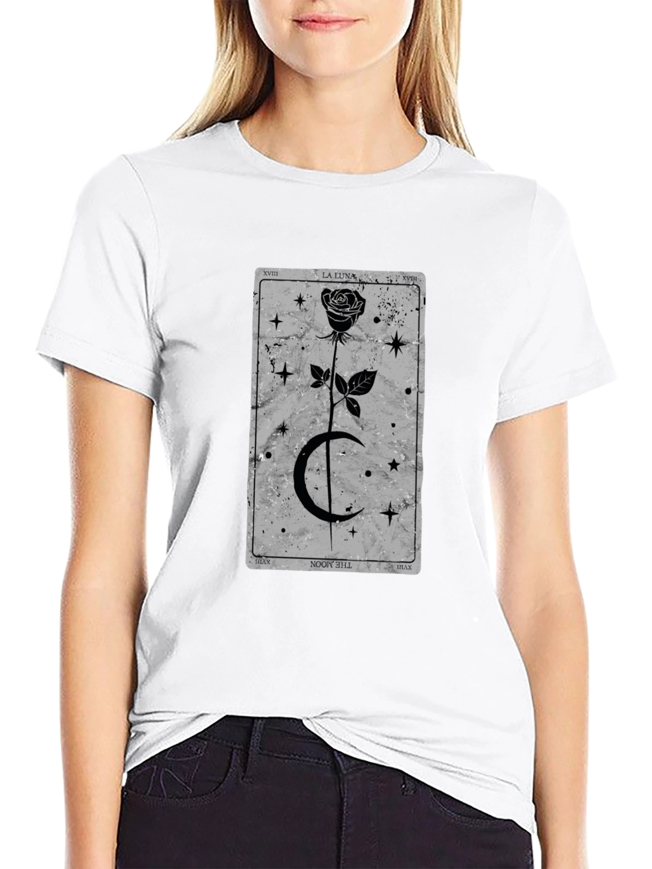 Black Moon Tarot Card T-Shirt - Gothic Rose Design view 9