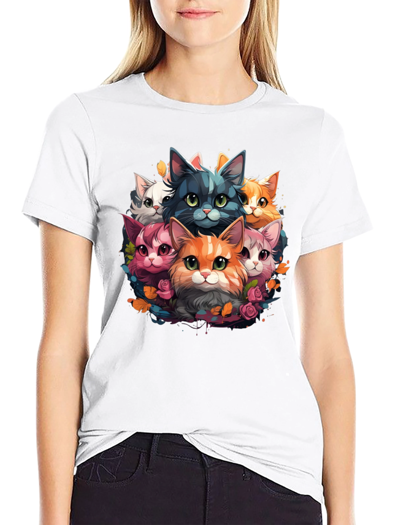 Black Cute Cartoon Cats T-Shirt view 9