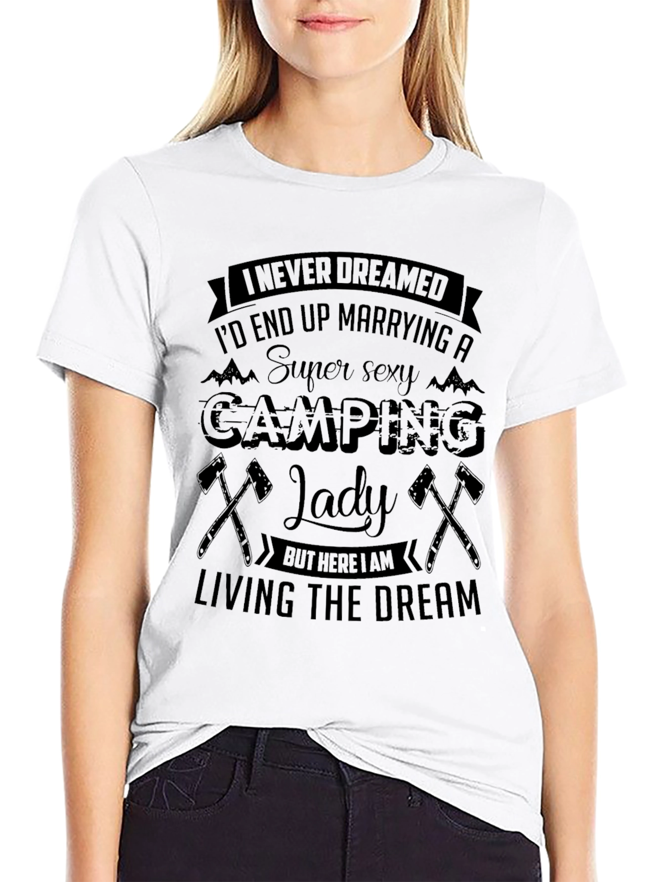 Black Camping Lady T-Shirt - Super Sexy Wife view 9