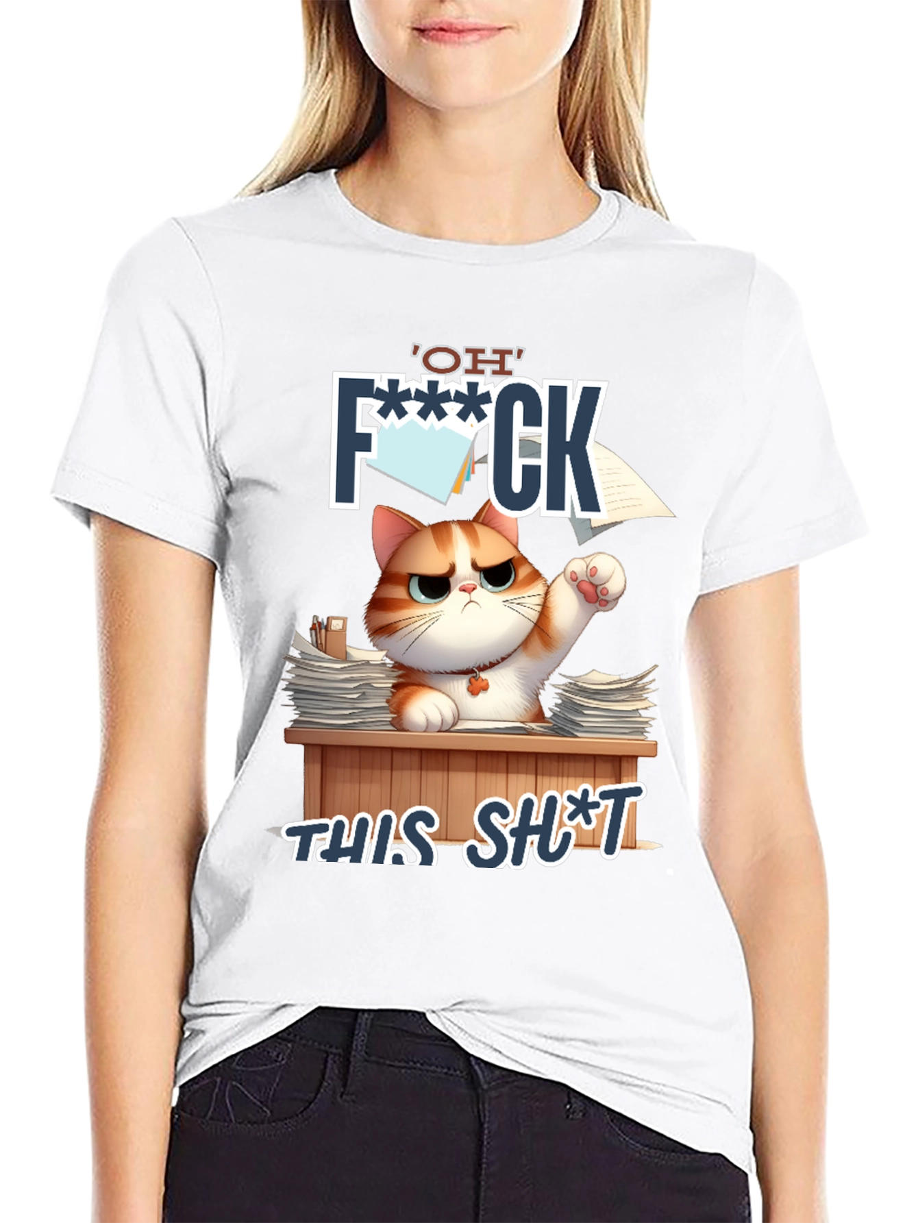 Black Funny Cat 'OH F*** THIS S***' Graphic T-Shirt view 9