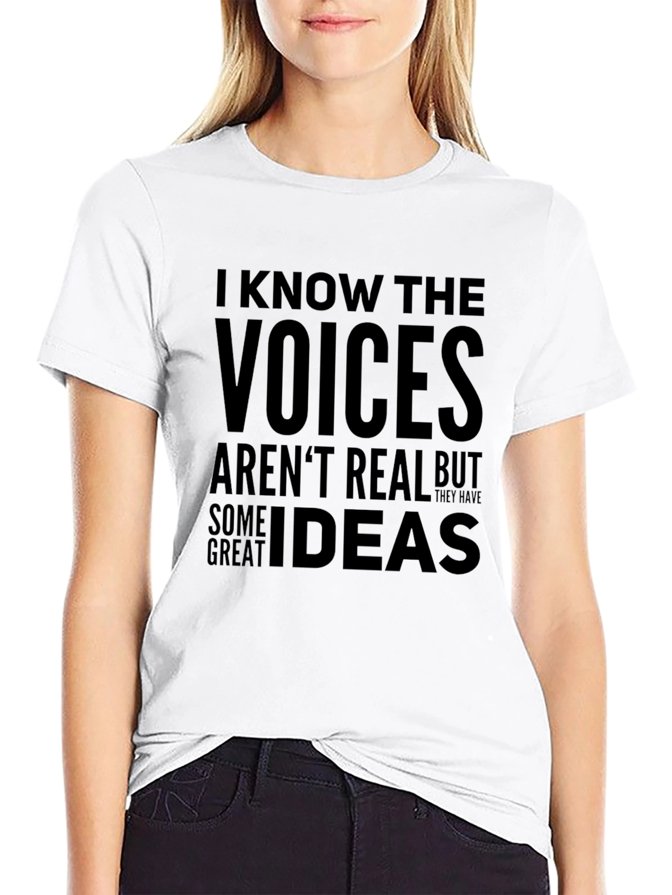 Black I Know The Voices T-Shirt - Funny Graphic Tee view 9