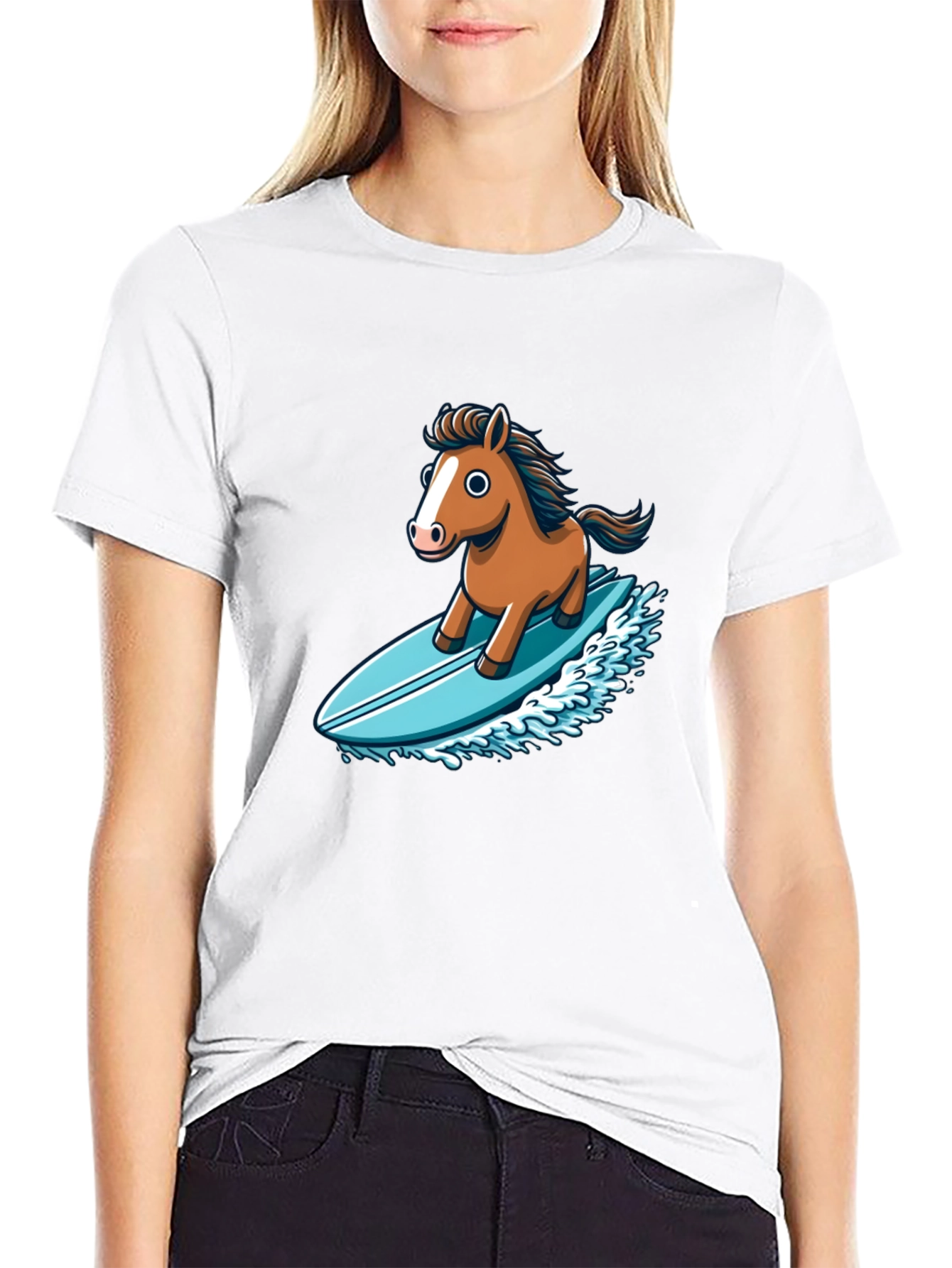 Black Horse Surfing T-Shirt - Unique Cartoon Design view 9