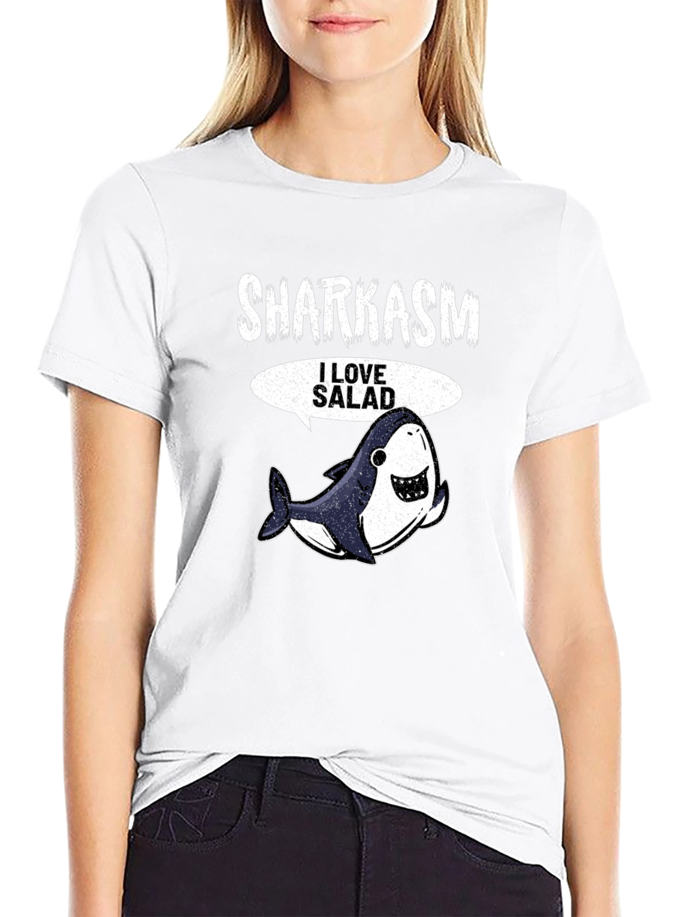 Black Sharkasm I Love Salad Men's Black T-Shirt view 9