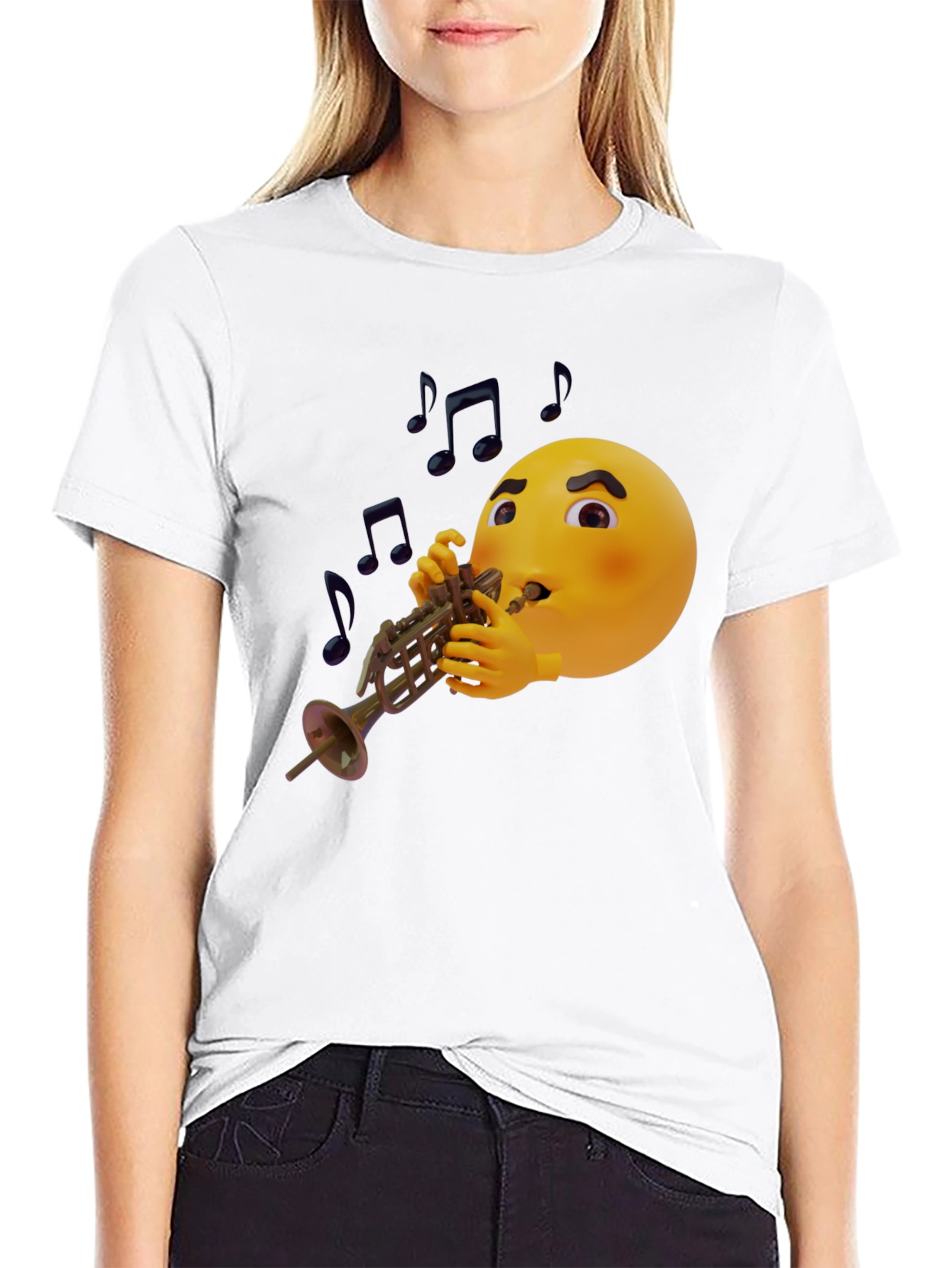 Black Emoji Trumpet Player Graphic T-Shirt view 9