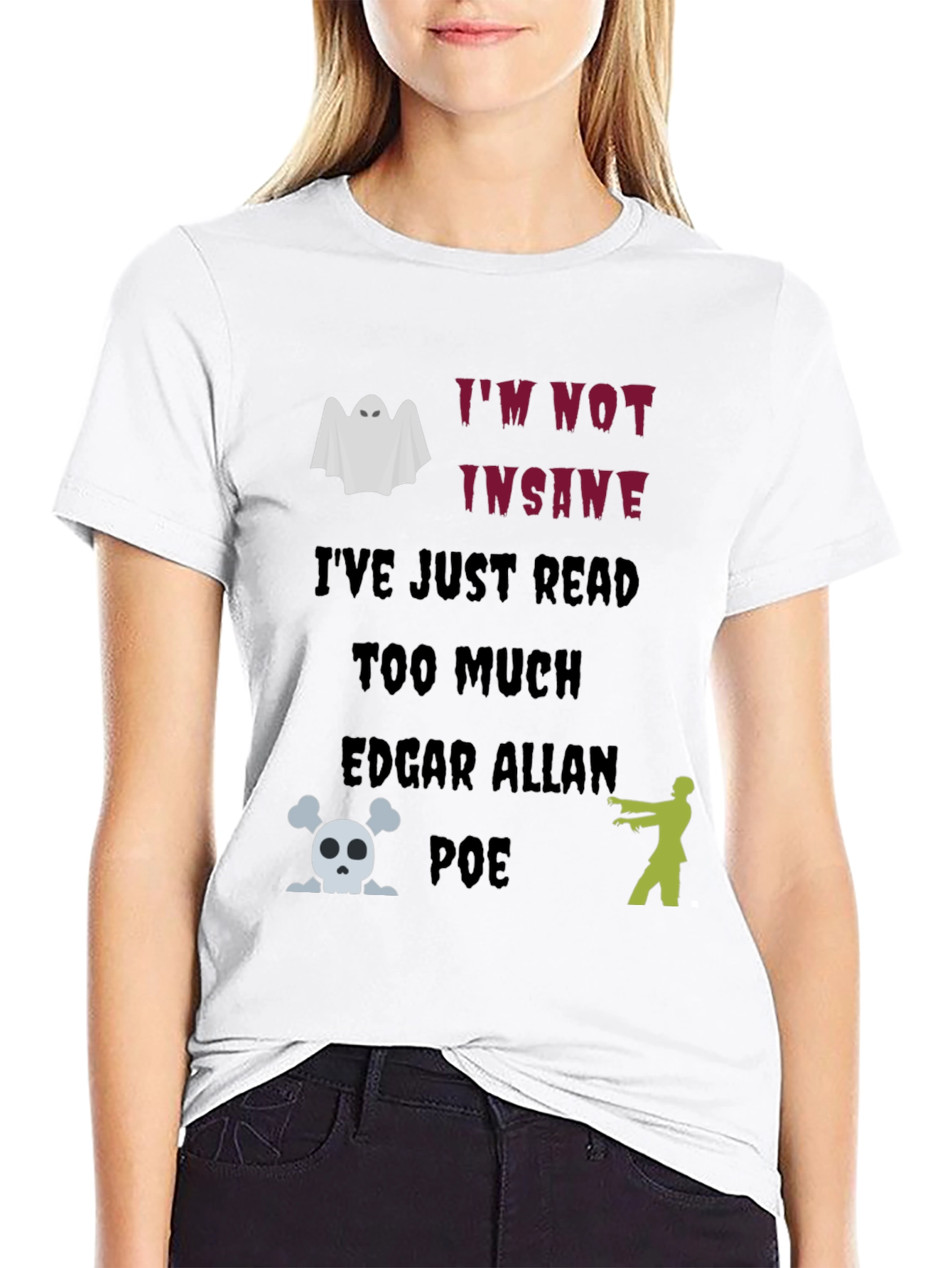 Black Edgar Allan Poe T-Shirt: I'm Not Insane Ghost Zombie Skull Tee view 9