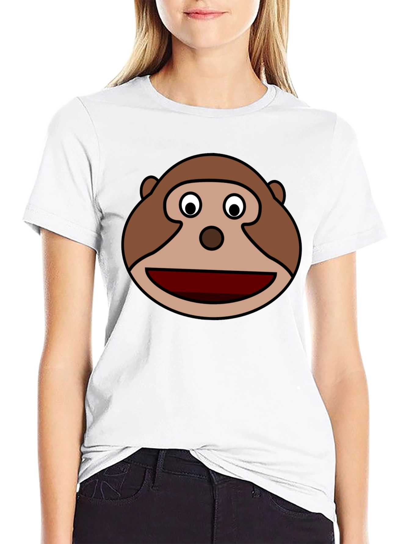 Black Monkey Face Graphic Tee - Black Cotton Casual view 9