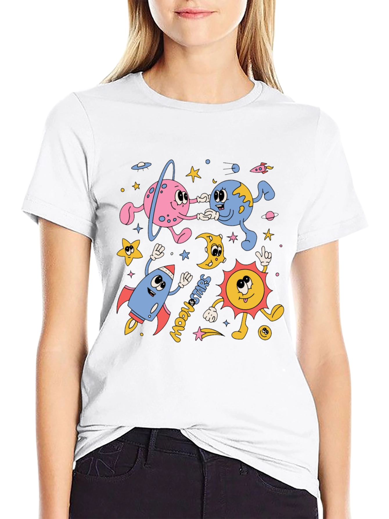 Black Retro Space Cartoon Graphic Tee view 9