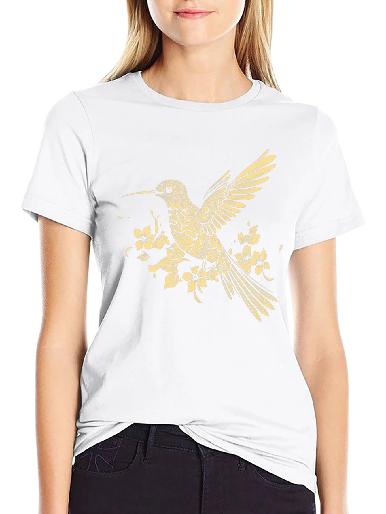 Black Hummingbird Floral Graphic T-Shirt - Modern Style view 9