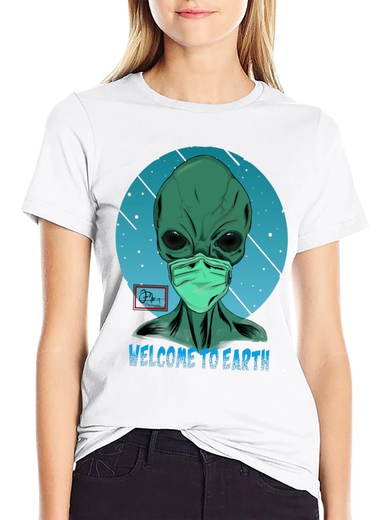Black Welcome Alien T-Shirt - Funny Graphic Tee view 9