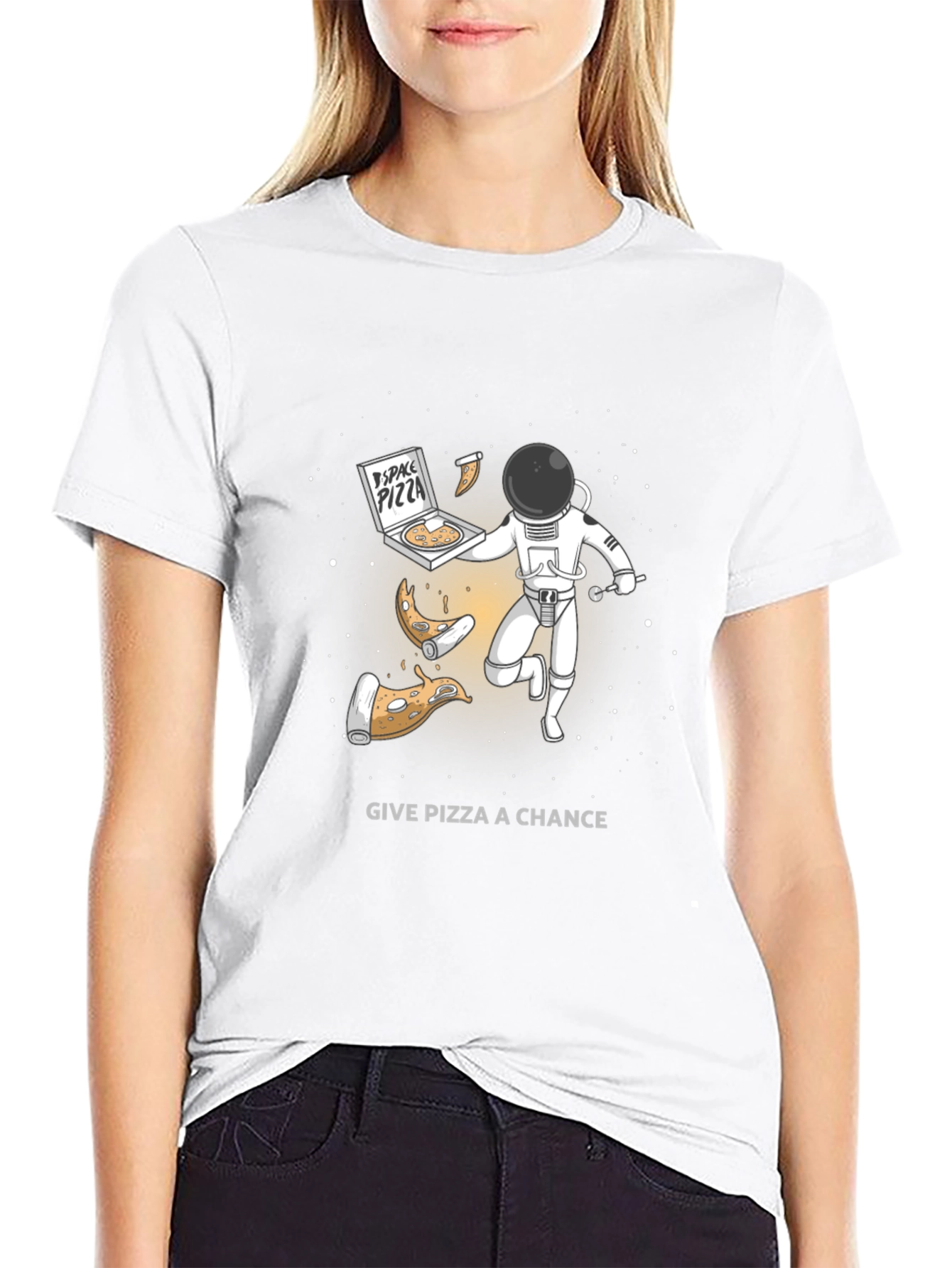Black Space Pizza T-Shirt - Funny Astronaut Graphic Tee view 9