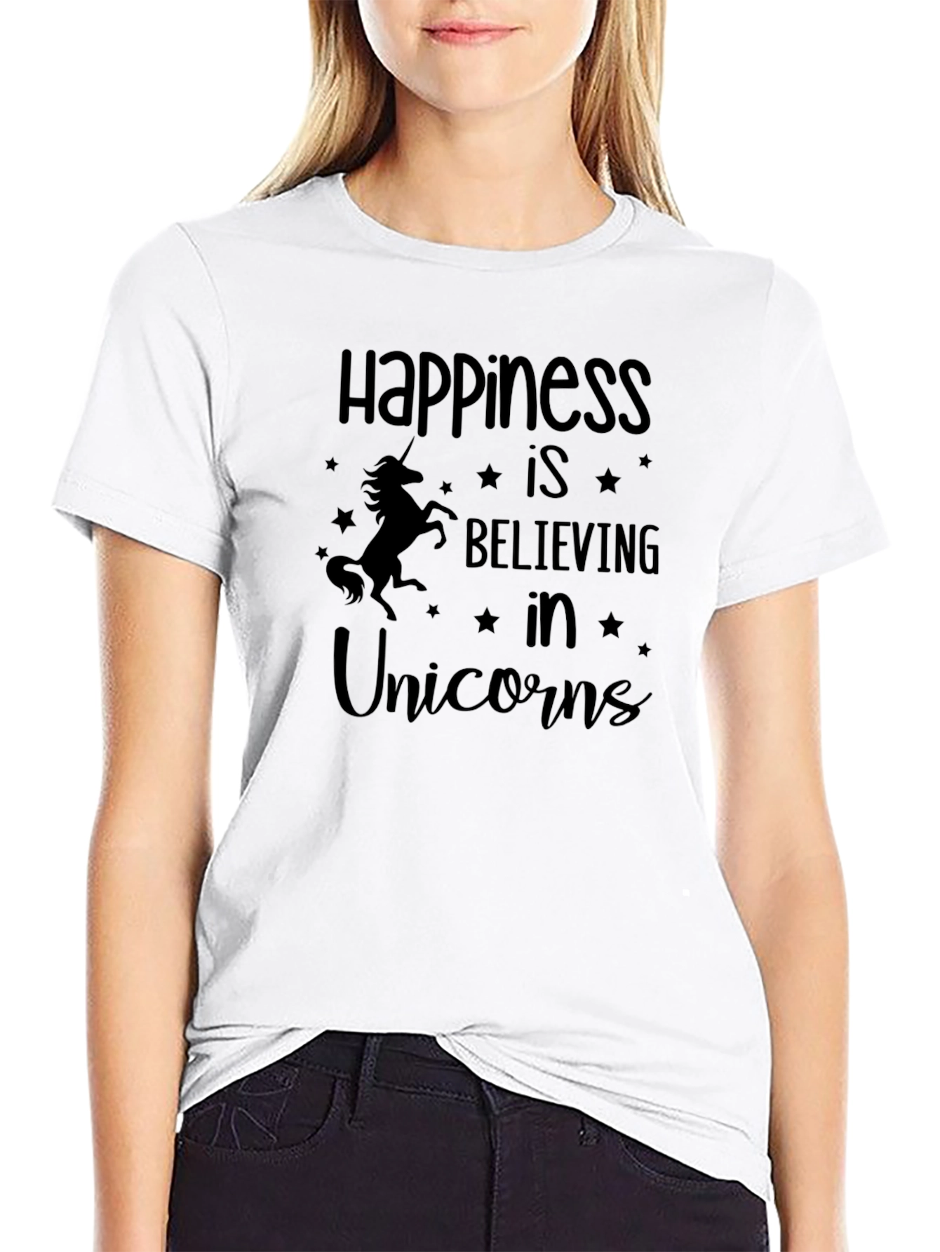 Happiness Unicorn Graphic Tee - Black Cotton T-Shirt - 9