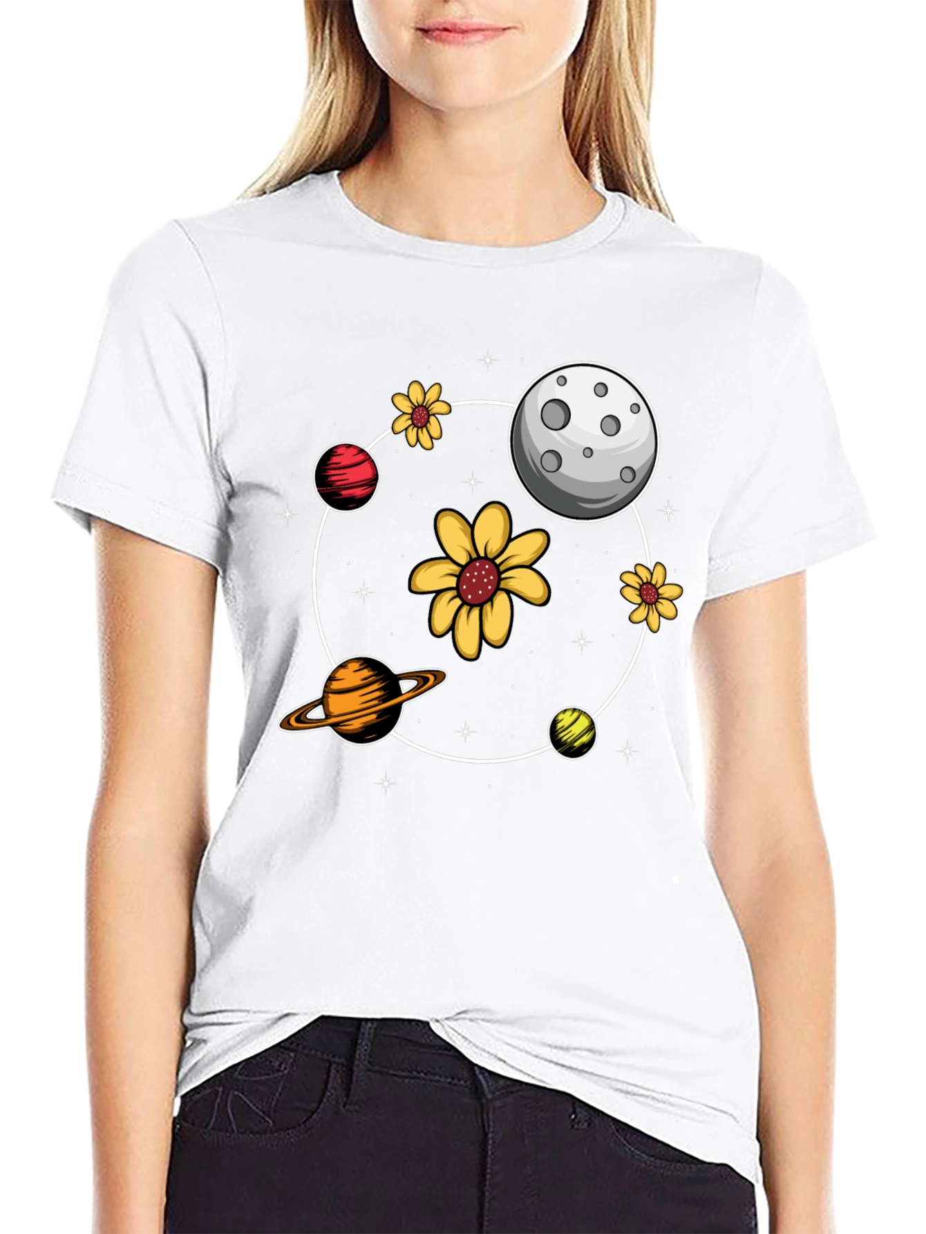 Black Planetary Flower Power Black T-Shirt view 9
