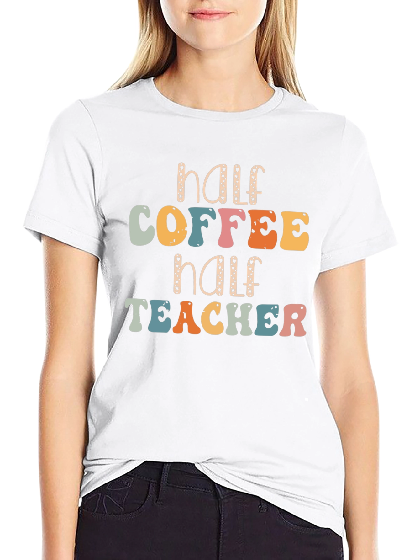 Black Half Coffee Half Teacher Graphic Tee view 9