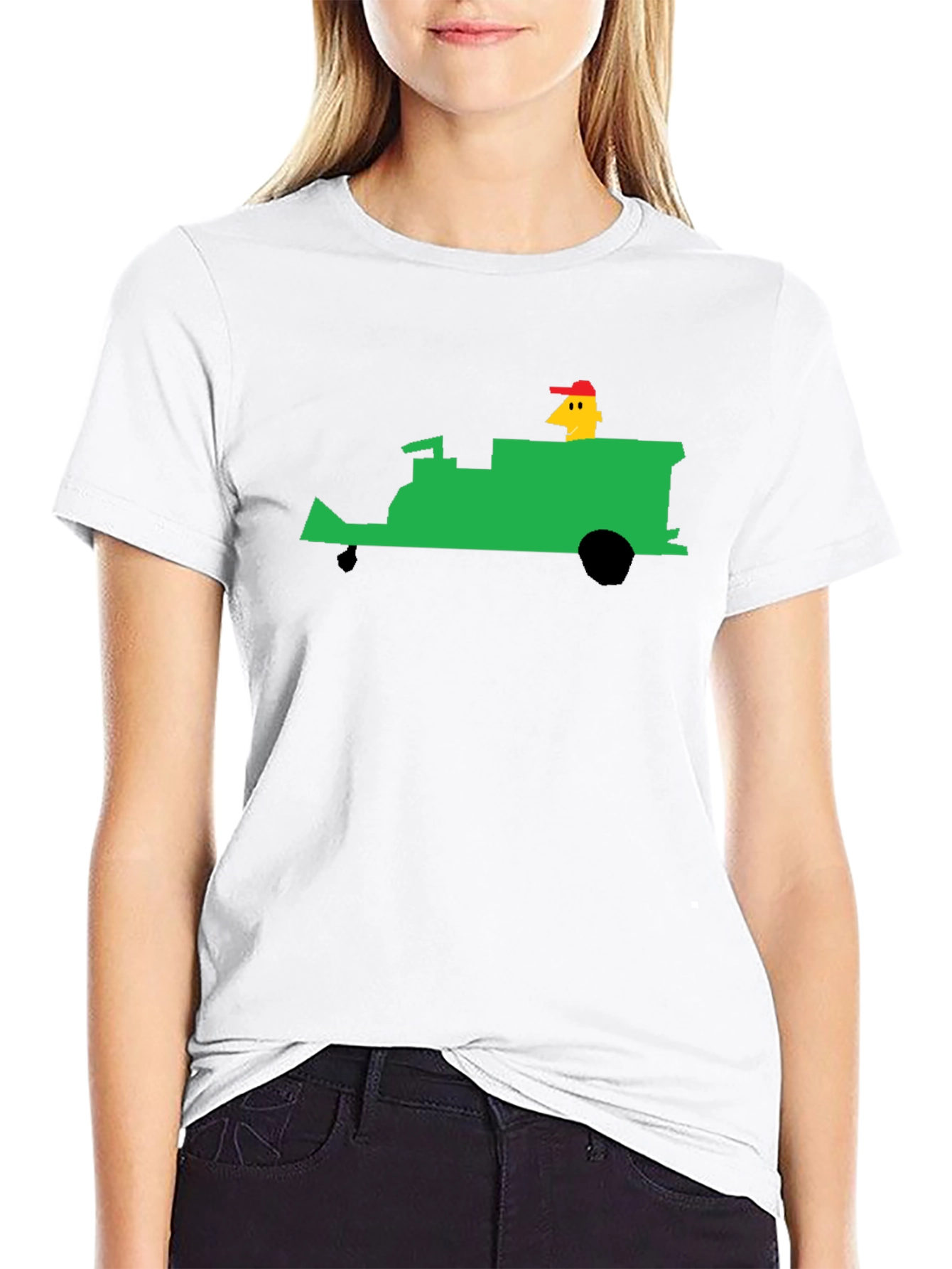 Black Retro T-Shirt: Pixelated Green Tractor Ride view 9