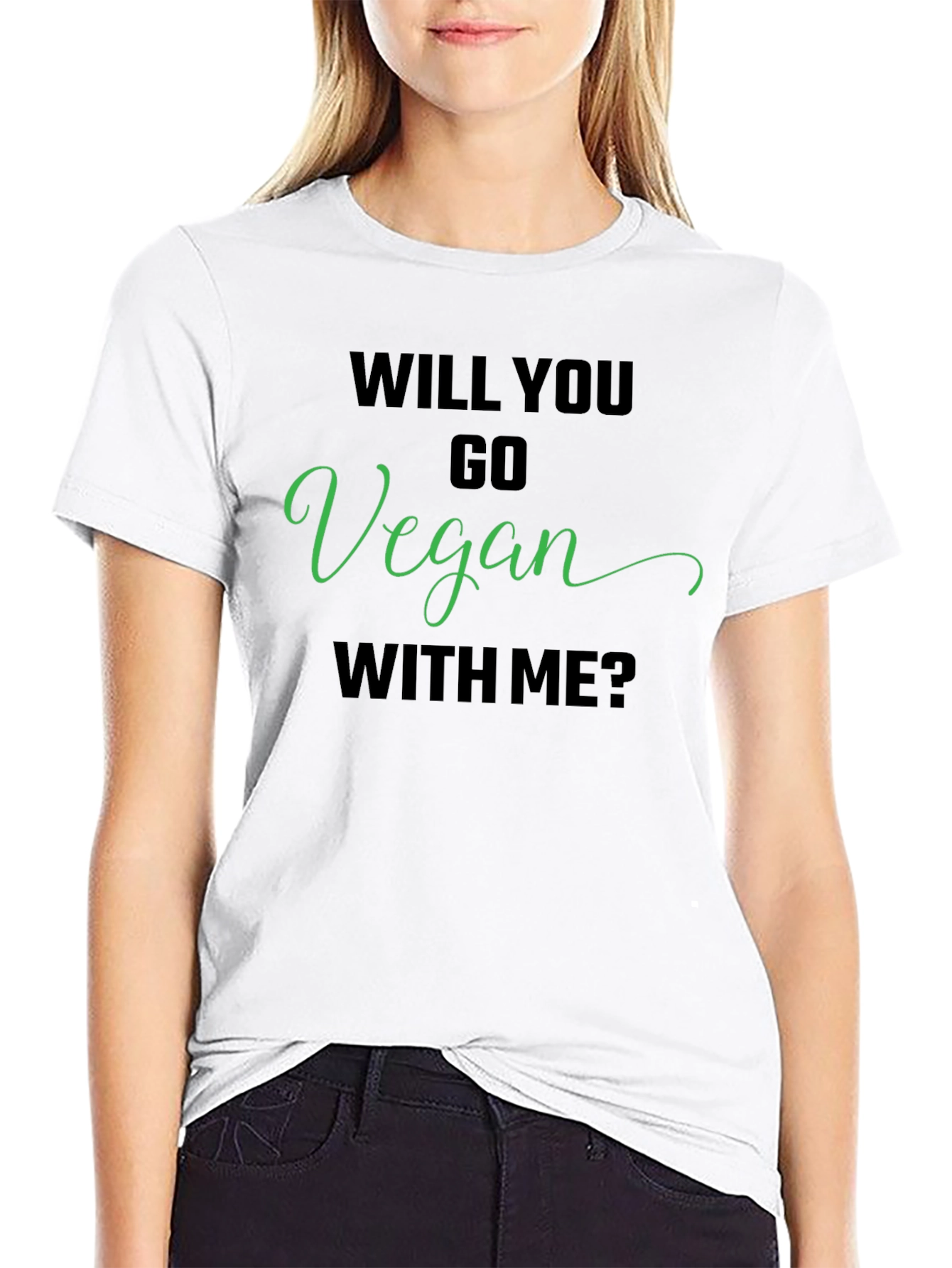 Black Vegan T-Shirt - Will You Go Vegan With Me? view 9