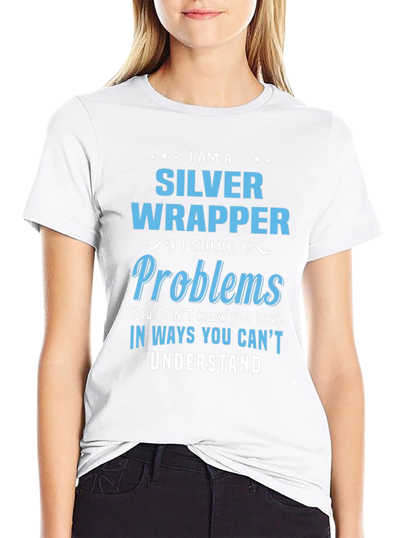 Black Silver Wrapper - I Solve Problems T-Shirt view 9