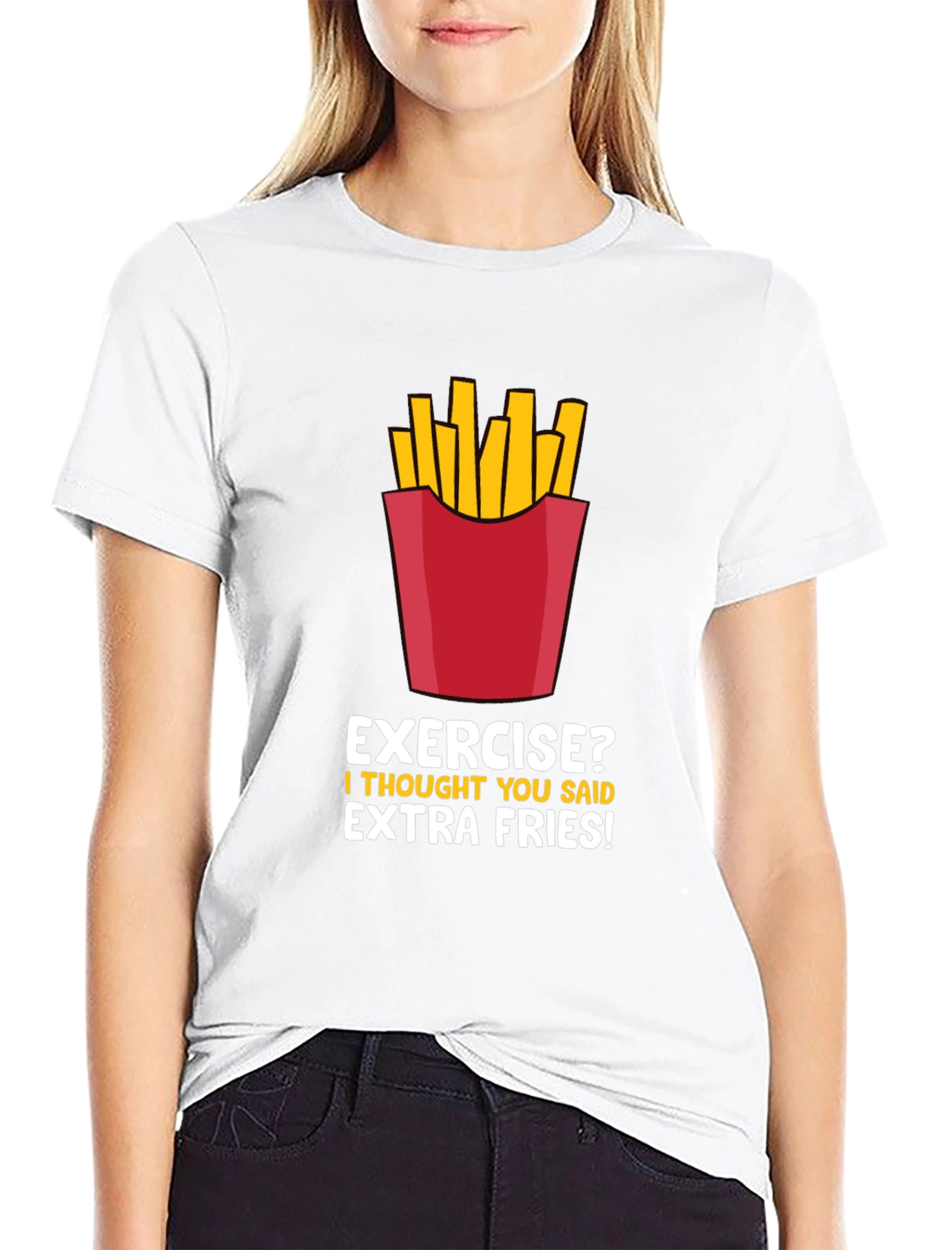 Black Funny Extra Fries Graphic T-Shirt view 9