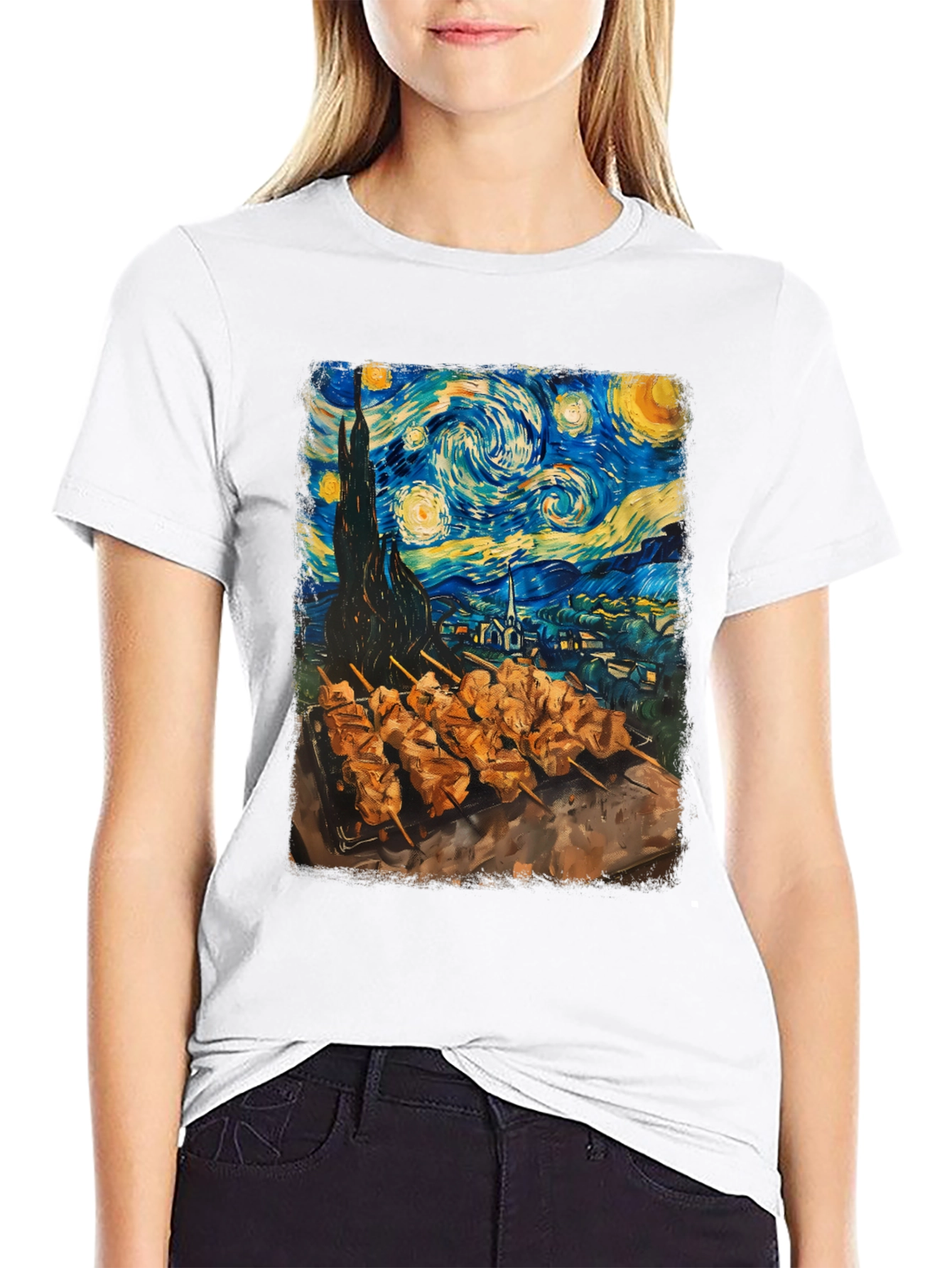Black Starry Night & BBQ T-Shirt view 9