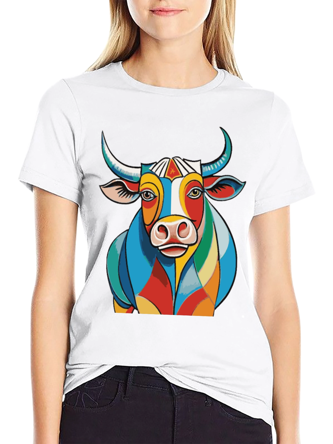 Black Colorful Bull Graphic Tee - Unique Design view 9